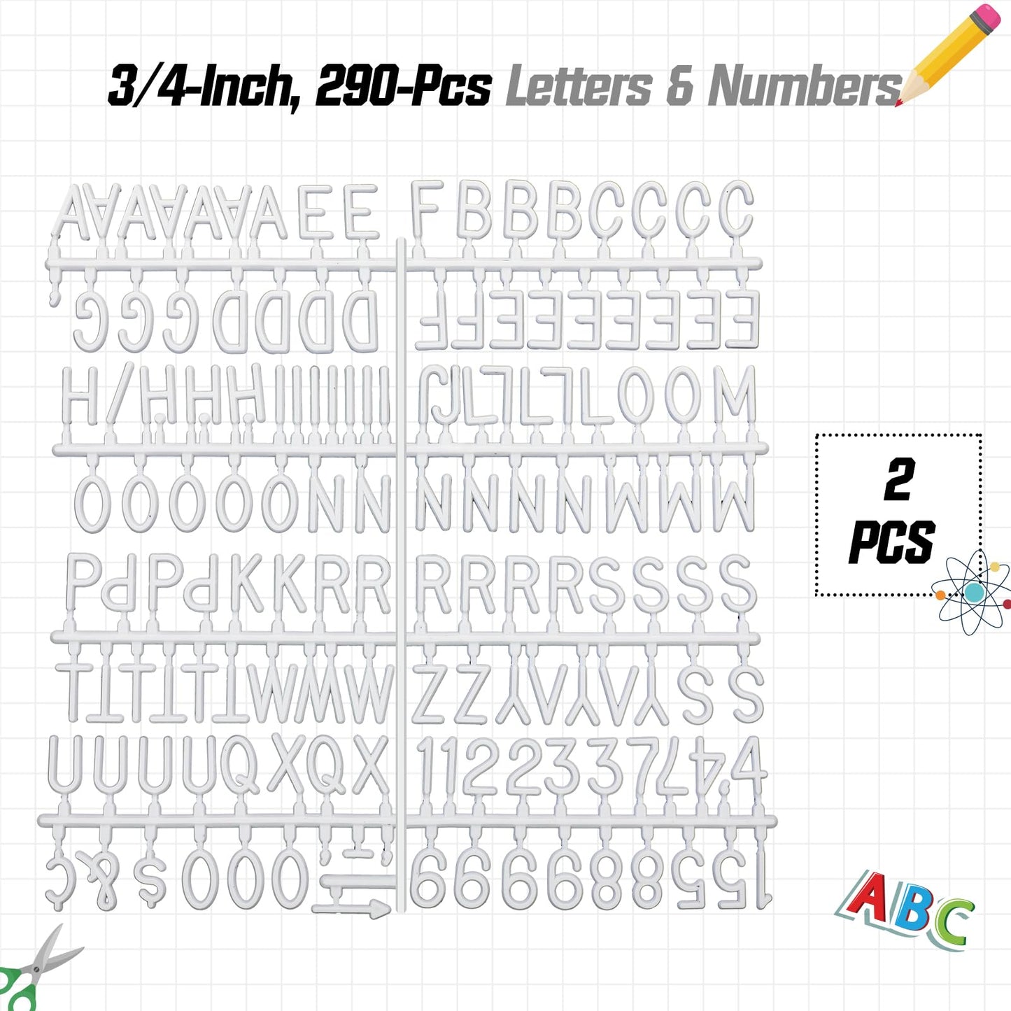 Dunzoom 390 Pieces Letter Board Letters with Plastic Organizer Box for Changeable Felt Board 3/4 White Letters, Numbers & Symbols for Felt Letterboard