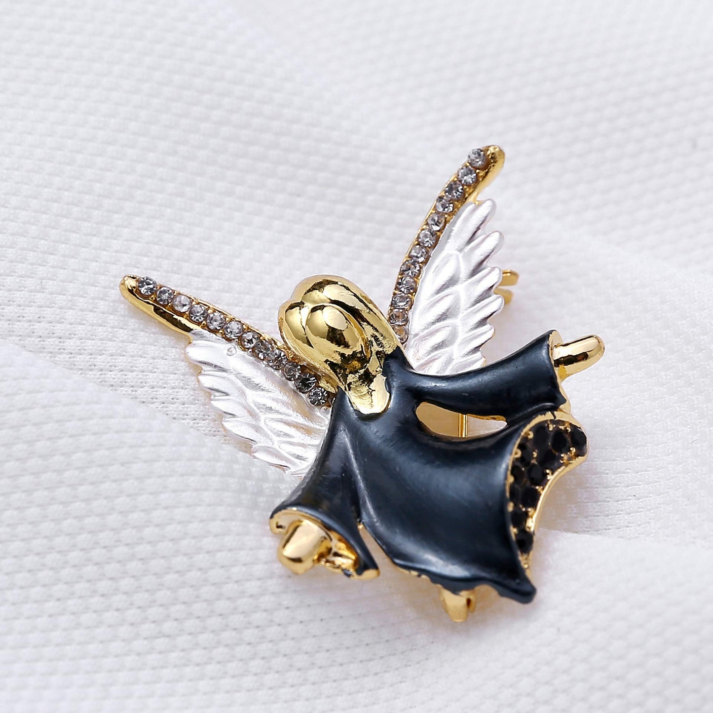 Connie Cloris Women Crystal Angel Brooch Pin (Black-Angel-E01)