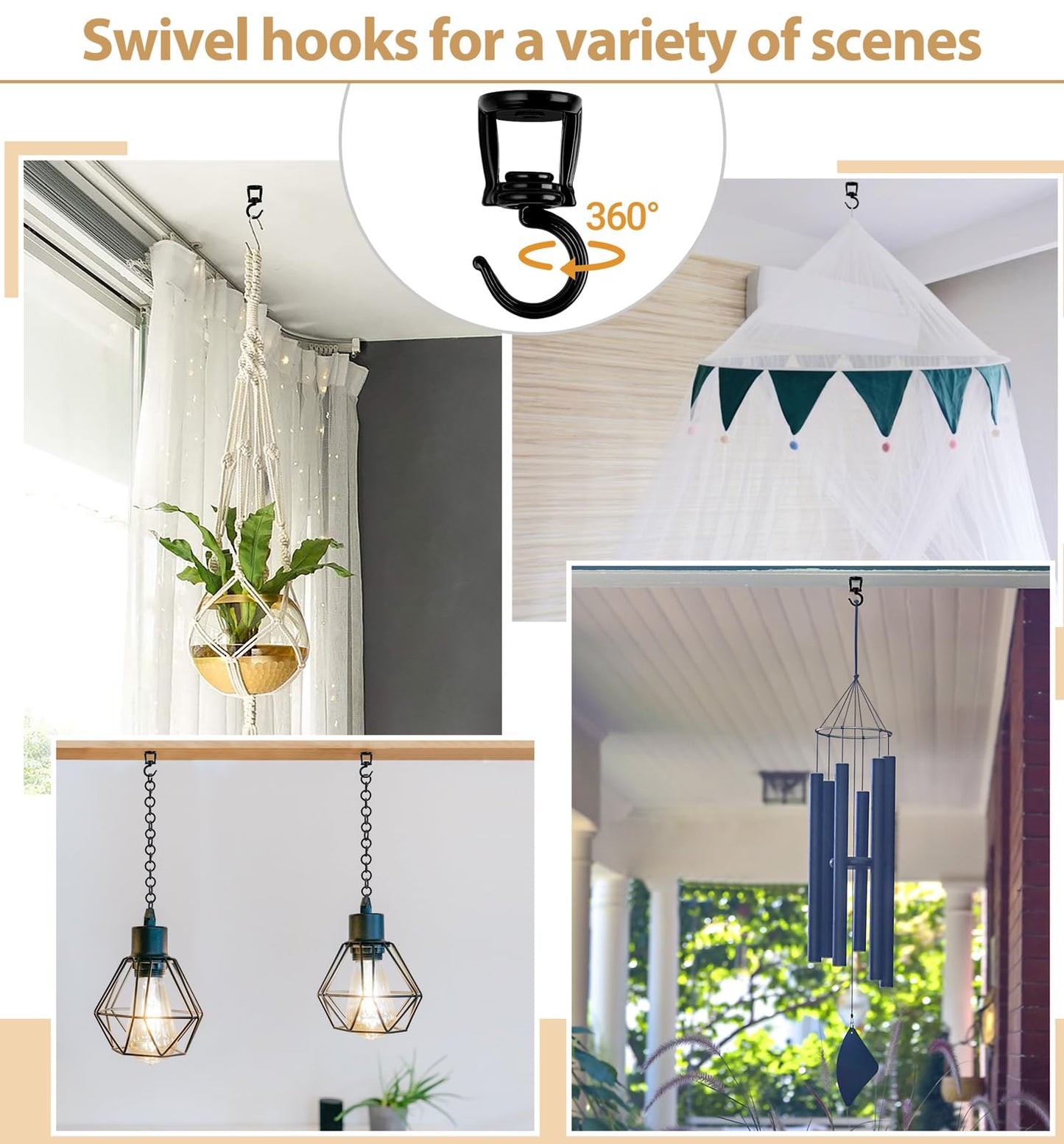 Mkono Brown Macrame Plant Hanger and Ceiling Hooks, Indoor Jute Hanging Planter Basket with Wood Beads Decorative