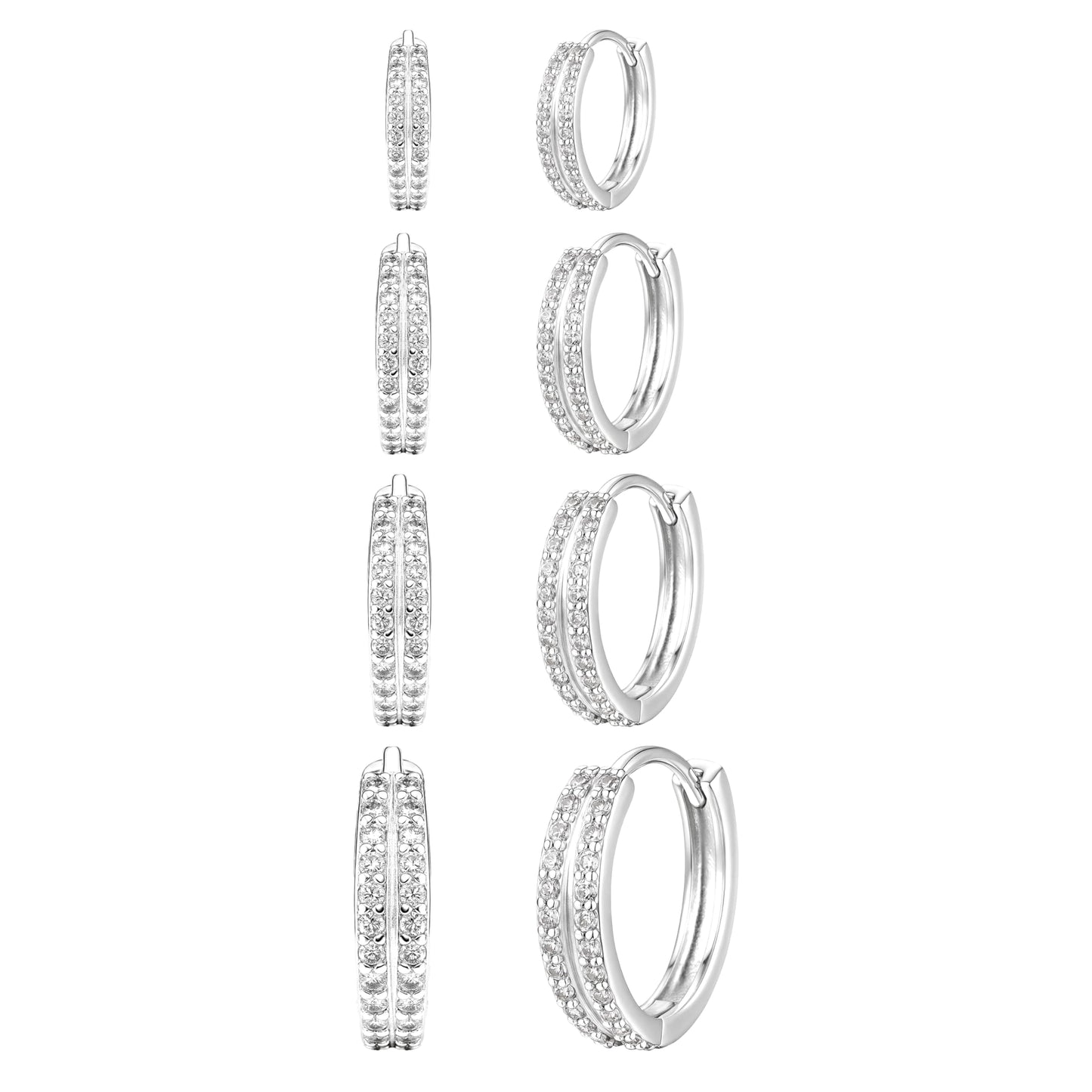 Silver Double Hoop Earrings for Women,Huggie Small Stack Cartilage Hoop Earring Sets for Multiple Double Piercing, Conch Helix Rook Tragus Daith Piercing Silver Clip On Jewelry Set Gifts