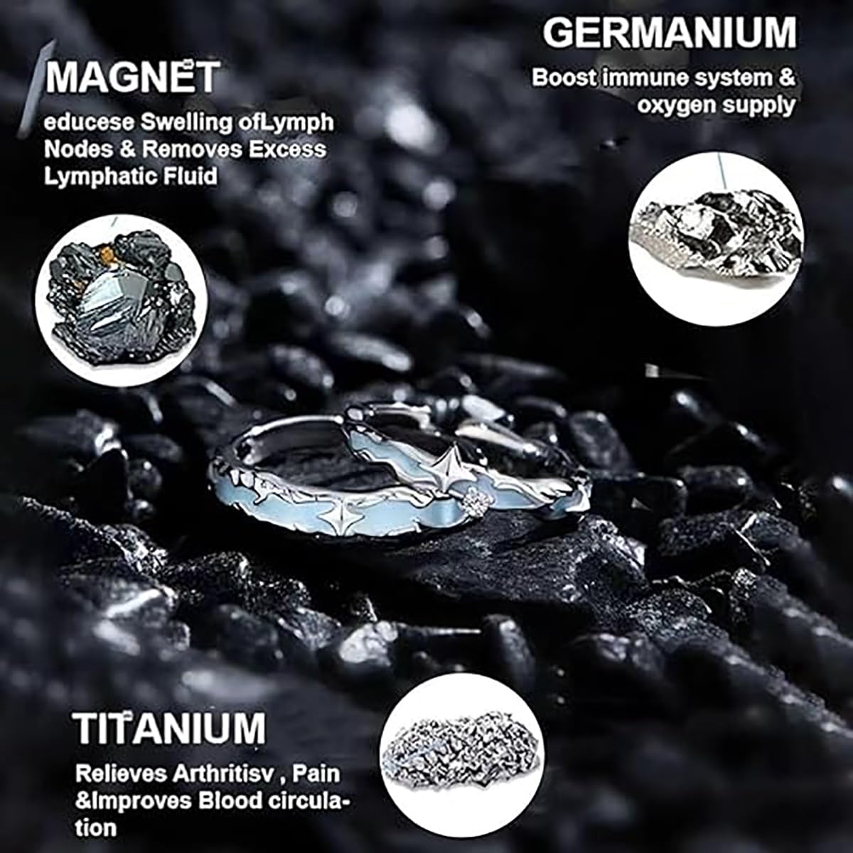 IMMUNOTRAX Magnetic Therapy Luminous Titanium Ion Adjustable Ring - Lymphatic Magtherapy Luminous Jewelry for Couples,Glow-in-Dark Wellness Ring Gift for Men/Women (B For Man)
