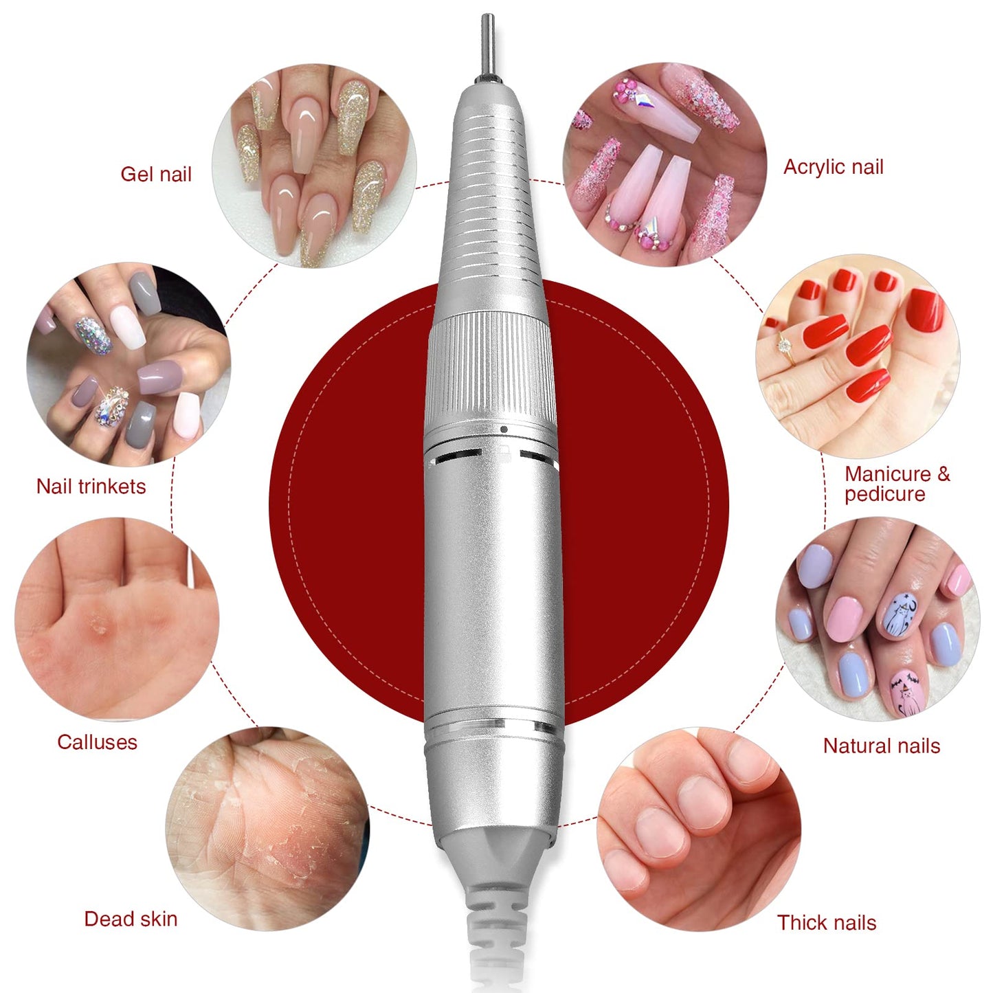 AZ GOGO Electric Nail Drill, 30000RPM Rechargeable Portable Nail Drill Machine for Acrylic Gel Nails, Professional Manicure E-File for Home or Salon Use
