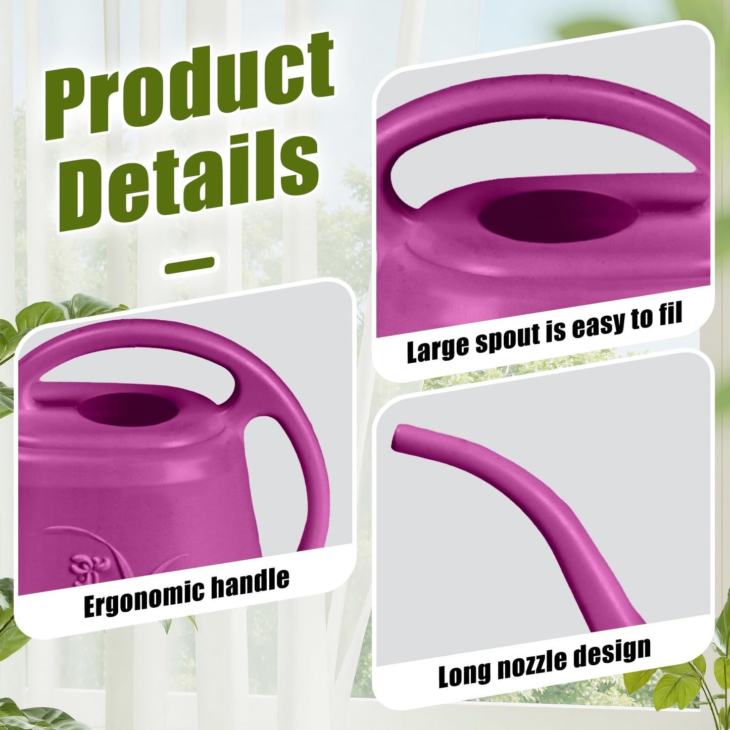 UFANME Plastic Watering Can - Rose Red - 1 Gallon