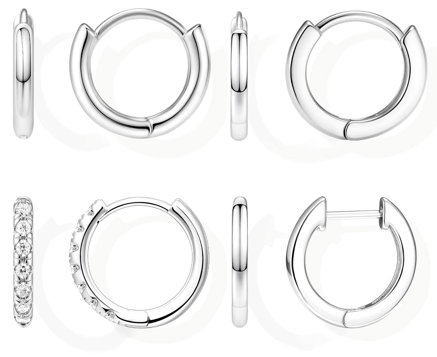 8mm Small Huggie Silver Hoop Earrings for Women Sterling Silver Cute Mini Cartilage Earrings Set for Multiple Piercing Tragus Helix Rook Piercing Jewelry Lightweight Clip On