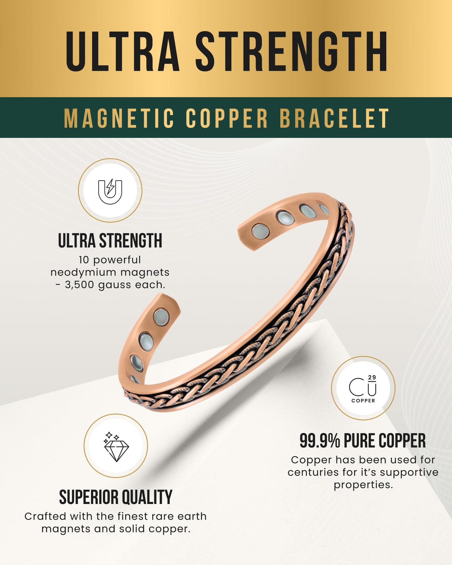 MagnetRX® Copper Magnetic Bracelets – Effective Pure Copper Bracelet for Men and Women – Copper Cuff Adjustable Magnetic Bracelet Bangles (Woven Inlay)
