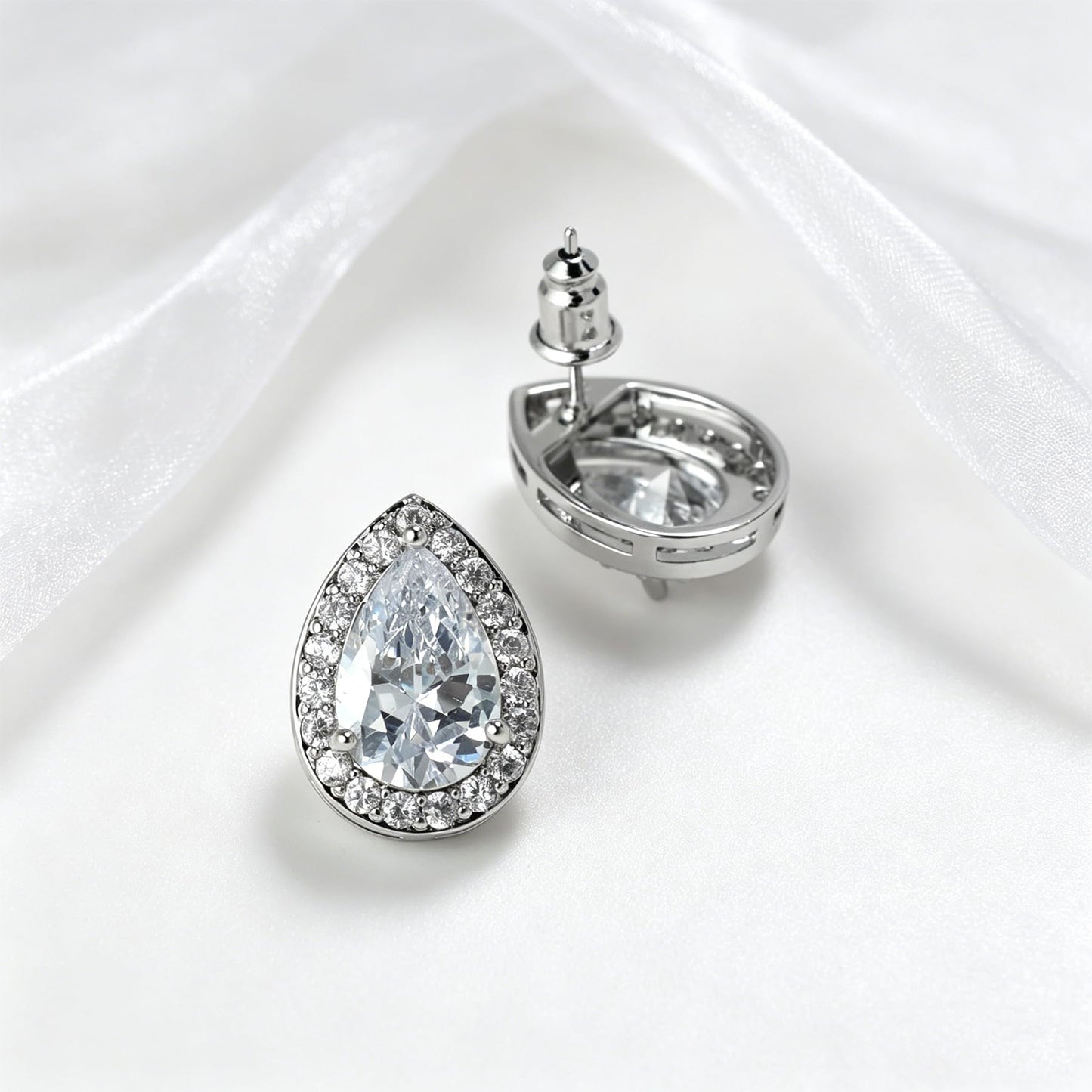 UDYLGOON Teardrop CZ Bridal Jewelry Set Imitation Diamond Earrings Necklace Bracelet for Bride Bridesmaids Wedding Prom Party (Drop-Clear)