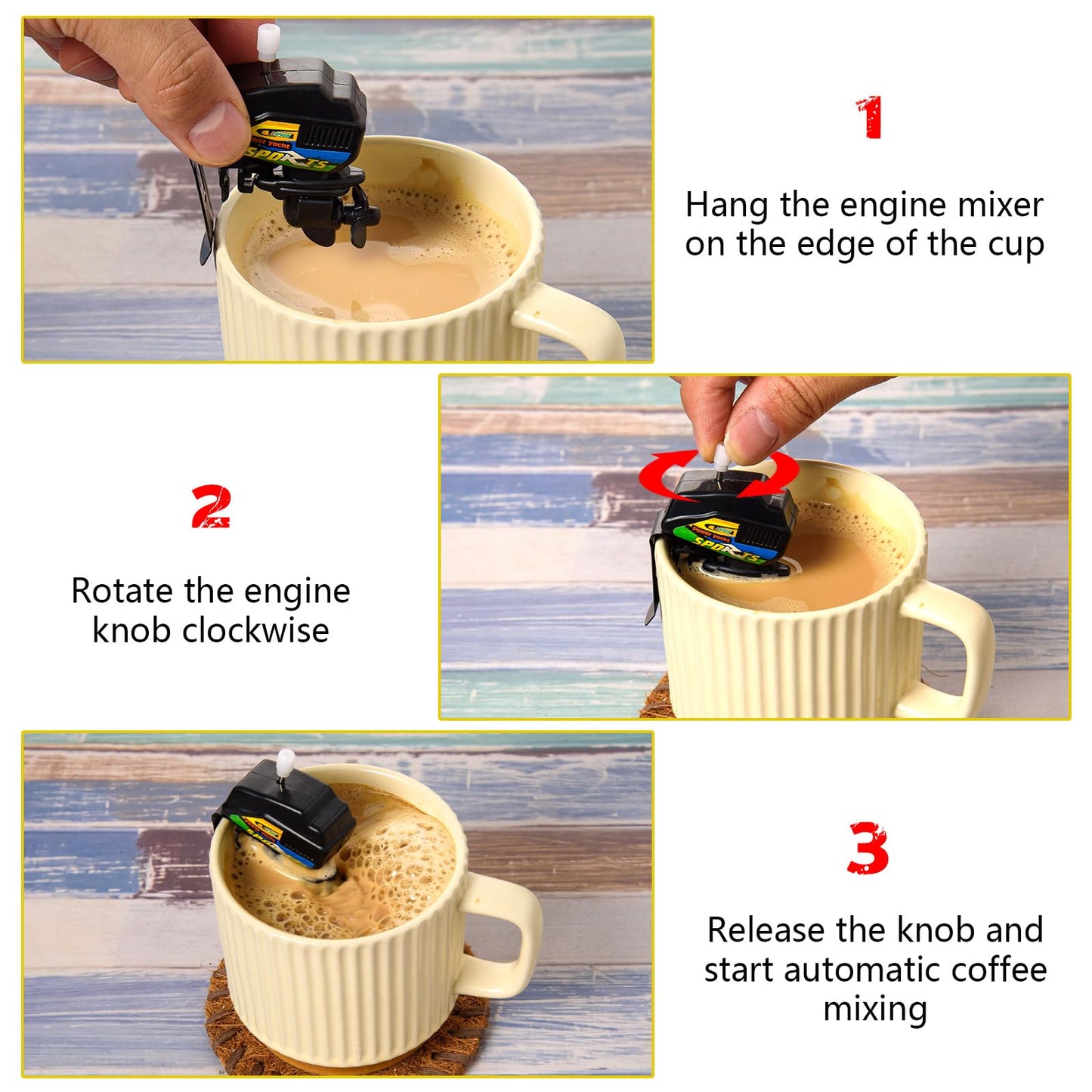 Scentia Boat Motor Coffee Stirrer,Stainless Steel Clips Can Hold Cups Tightly,Propeller Can Penetrate Deeply Into Cup Stir Thoroughly,Unique Gadgets For Make Coffee Time More Fun,Gifts (2), JBQ-01