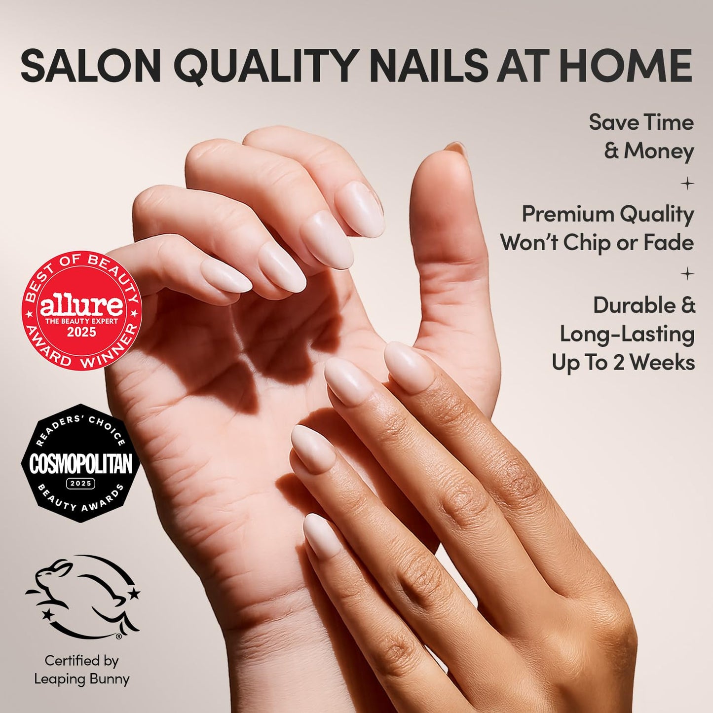 Glamnetic Press On Nails - Crystal Glaze | Glazed Short Oval Nude Fake Nails with Ombré, Salon Quality Neutral Nails | 15 Sizes - 30 Nail Kit with Glue