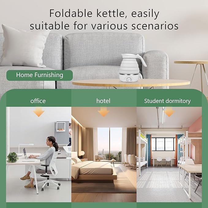 Travel Foldable Electric Kettle, Collapsible Kettle Travel Electric Collapsible Electric Tea Kettle Food Grade Silicone 850W Fast Boiling Water, 110V 700ml (White)