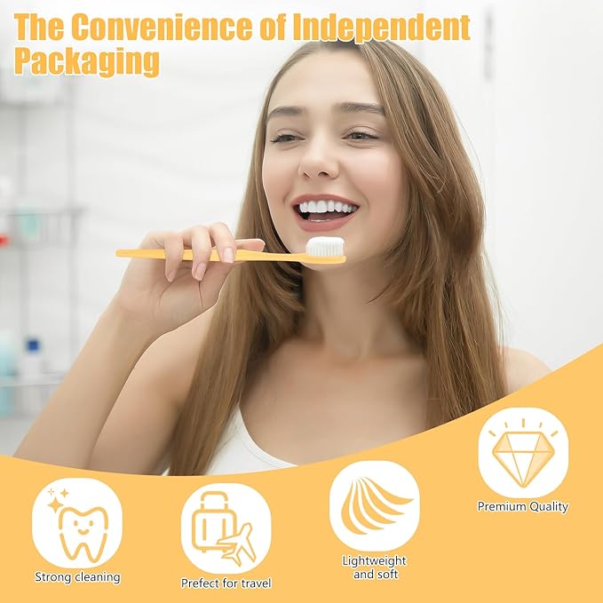 NICEMOVIC 10 Pack Disposable Toothbrushes Bulk with Toothpaste and Comb Travel Size Toothpaste Set Homeless Care Package Supplies for Bulk Individually Wrapped Disposable Travel Hotel Charity, Yellow