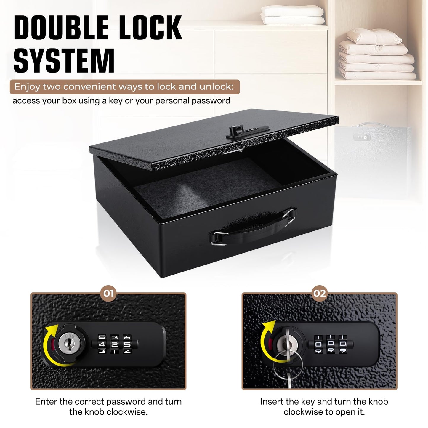 Fireproof Safe Lock Box Metal, Fire Proof Safe for Home Documents, Portable Security Box with Dual Combination and Key Lock for Personal Items,Passport, Money, X Large 13.2" x 11" x 4.13"