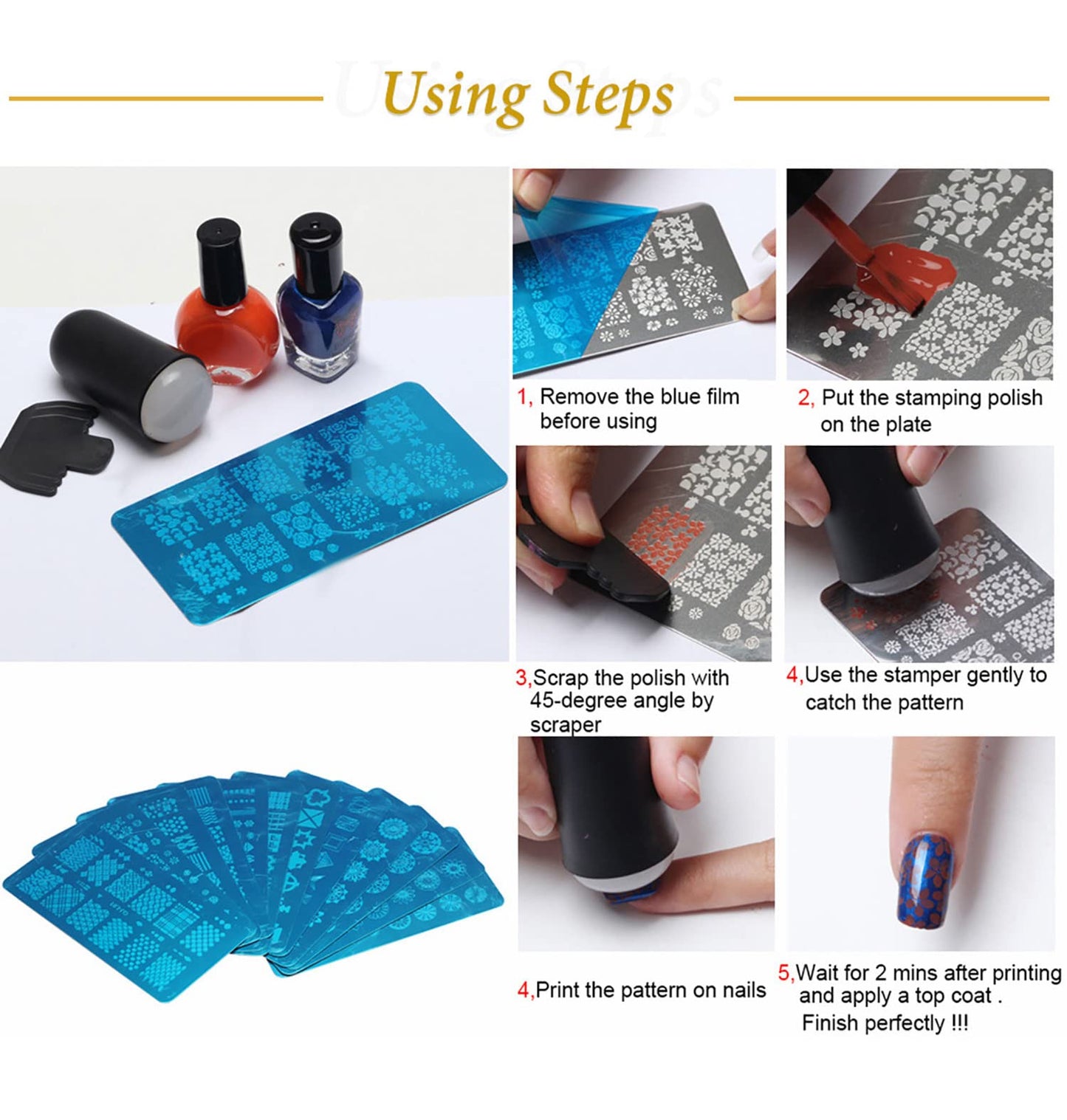 SILPECWEE 10pcs Nail Stamping Plates Nail Stamp Nail Art Plates Geometry Design Stamps Nail Stencil Manicure Templates Nail Art Accessories for DIY&Salon
