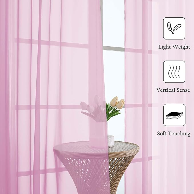 Lecloud Light Pink Sheer Curtains for Bedroom 84 Inches Long 2 Pcs, Modern Farmhouse Decor Rod Pockets Light Filtering Curtains for Living Room, Dining Room Drapes, Each Panel 59" W x 84" L