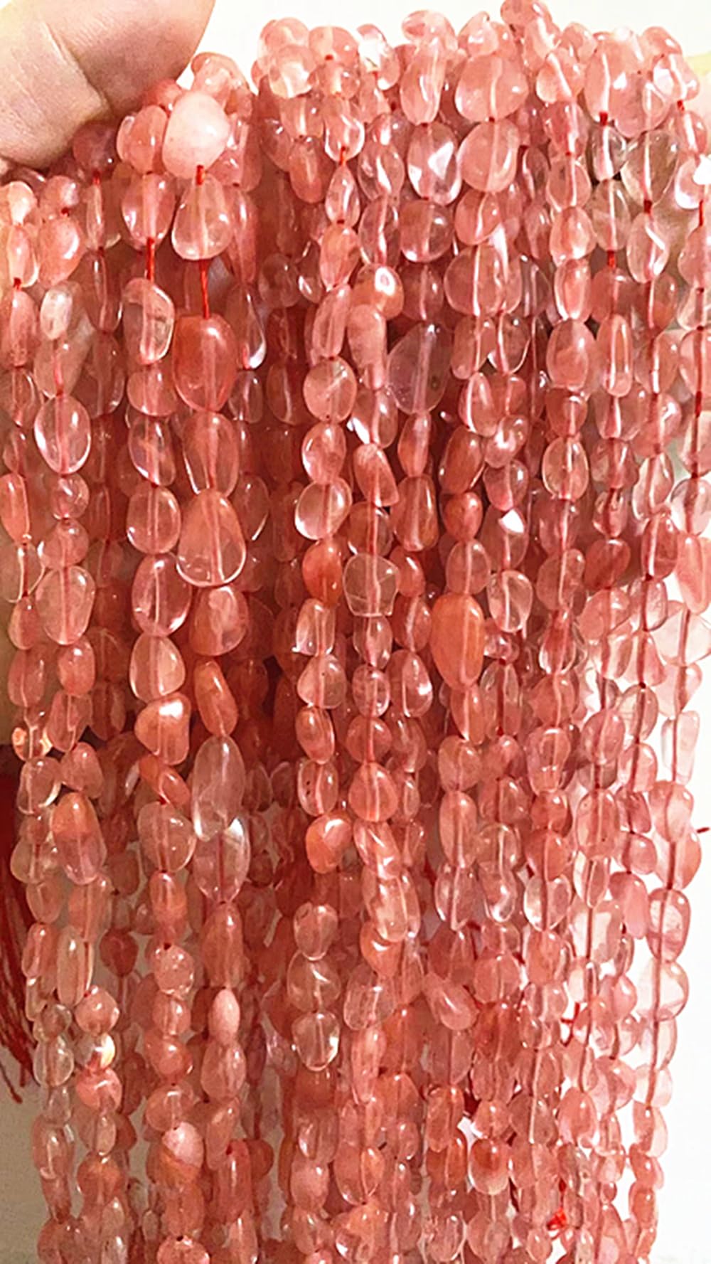 jodaying 6-8mm Natural Cherry Quartz Nuggets Oval Free Tumbled Pebble Semi Precious Gemstone Loose Stone Beads Approx 15.5 inch for DIY Jewelry Making