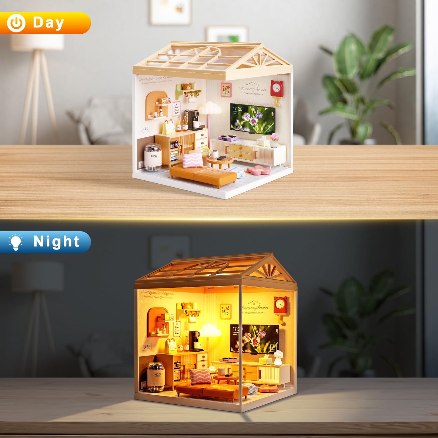BeepZipp Modern Living Room DIY Miniature House Kit for Adults, 3D Dollhouse with LED Light & Dustproof Door, Stackable Connectable Display Case, Creative Gift for Home Decor Lovers Teens Women