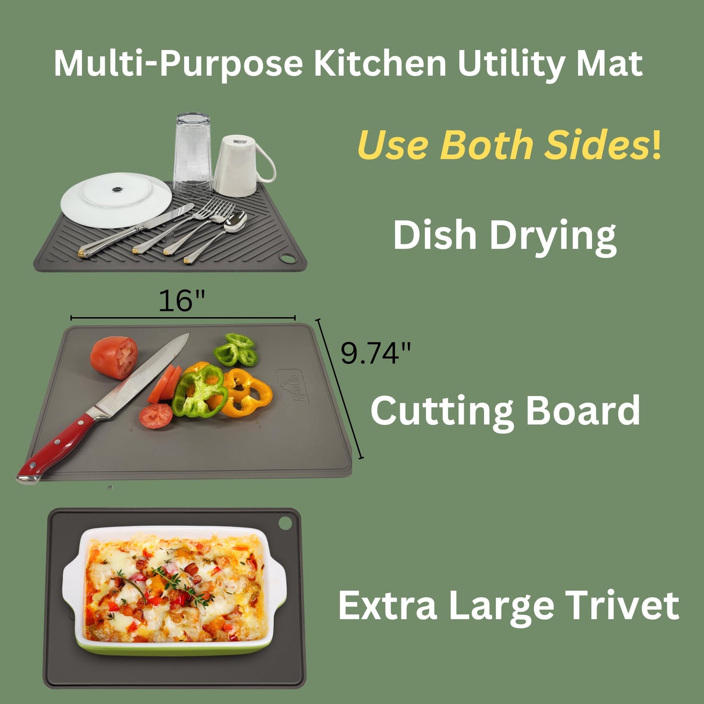 Complete Kitchen Essentials Set - Silicone & Wood Utensils, Spoon Rest, Utensils Holder, Non-Stick Baking Mats & Grilling Mats, Mini Oven Mitts, Combo Cutting Board & Dish Drying Pad