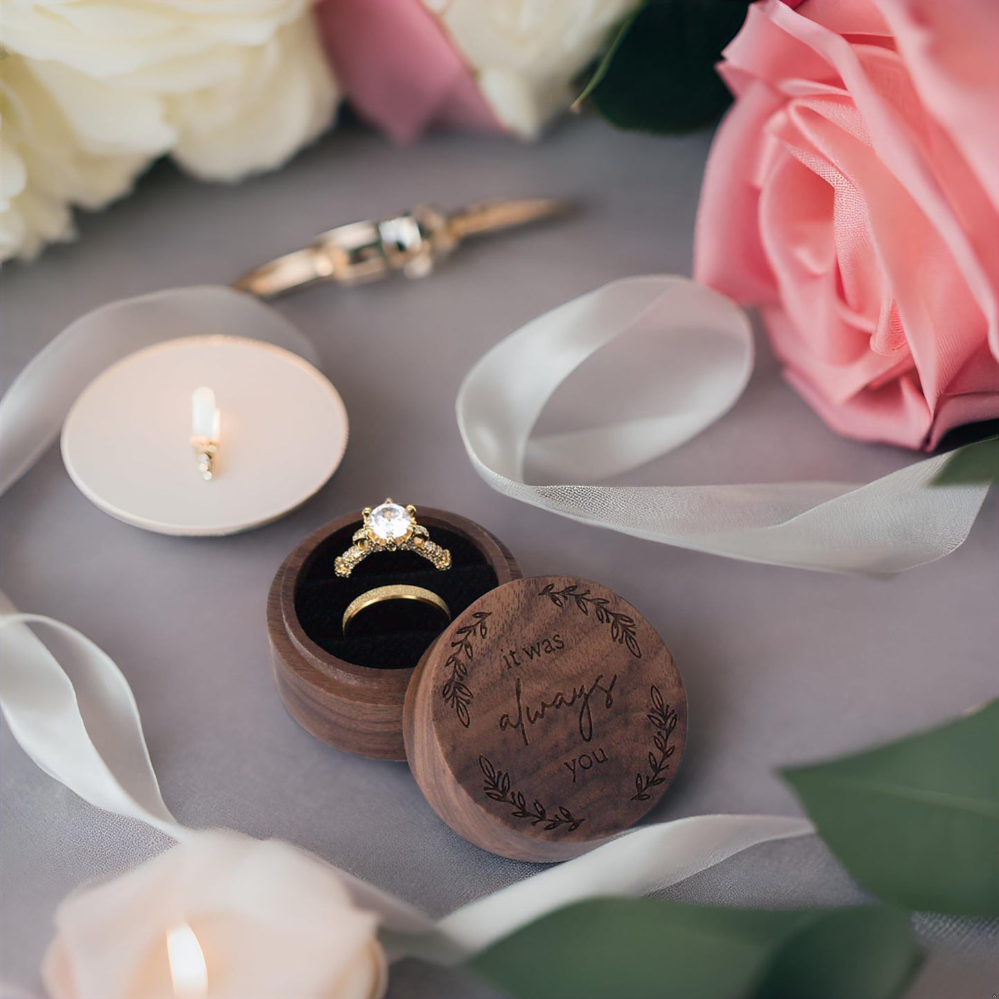 WERPEKA Wooden Ring Box for Wedding Ceremony Ring Bearer Box, Engagement Ring Holder Gift for Anniversaries Day, Ring Storage Box Engagement Gift