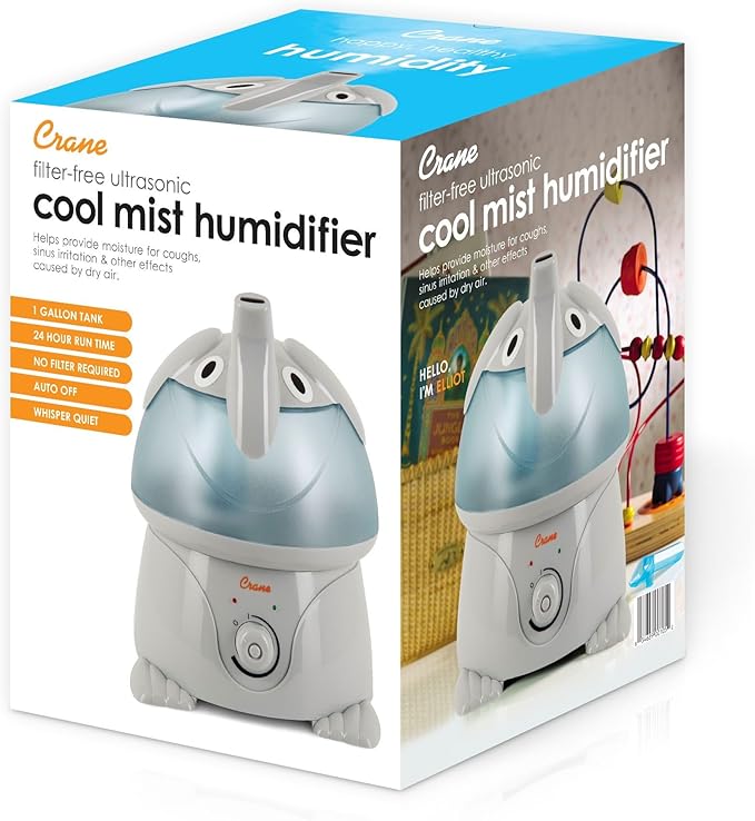 Crane Ultrasonic Elephant Humidifier, 1 Gallon Cool Mist Animal Humidifier for Nursery and Bedroom, Auto Shut-Off, Optional Filter