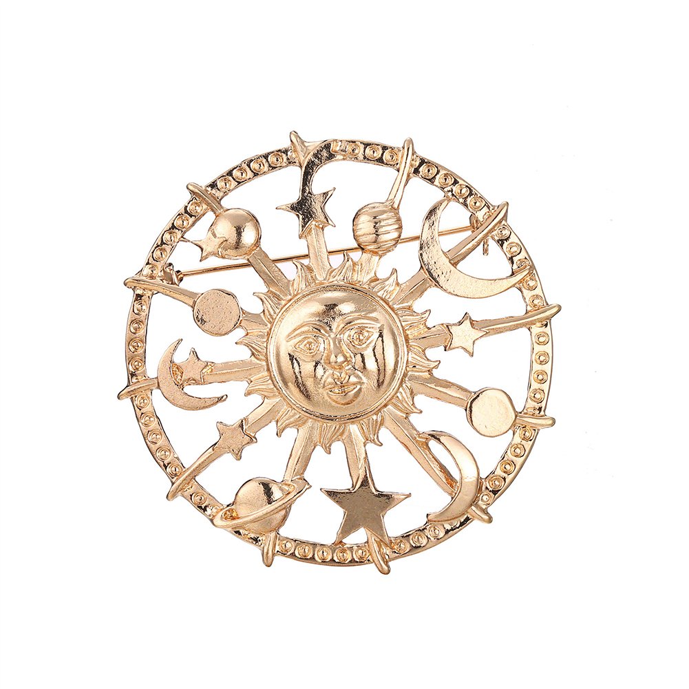 MUZHE Golden Star Moon Sun Galaxy Rudder Brooch Pin for Couple