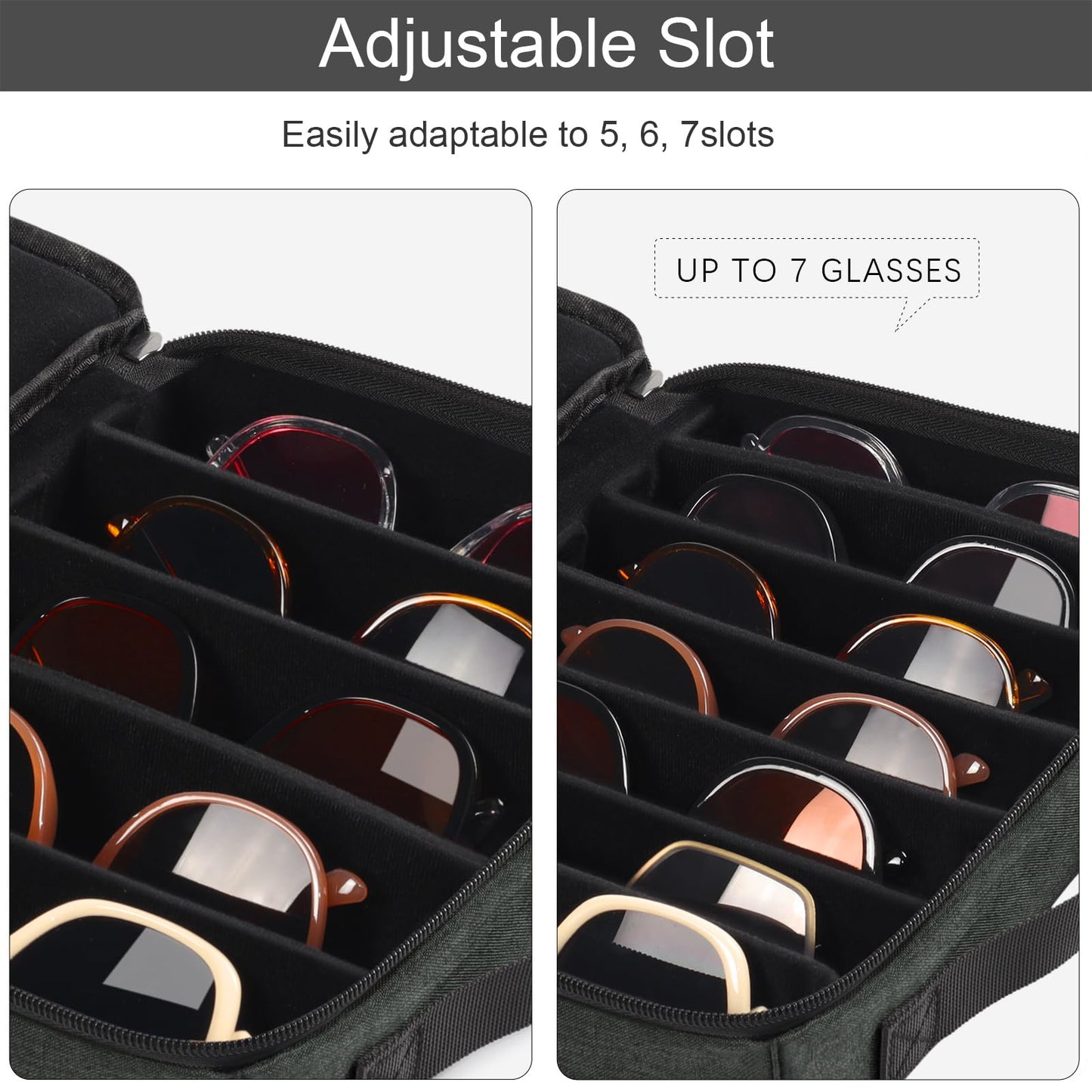 Bukere Travel Sunglasses Organizer Case, Adjustable Slot For Multiple Pairs, Portable Eyeglasses Storage Box for Men Women