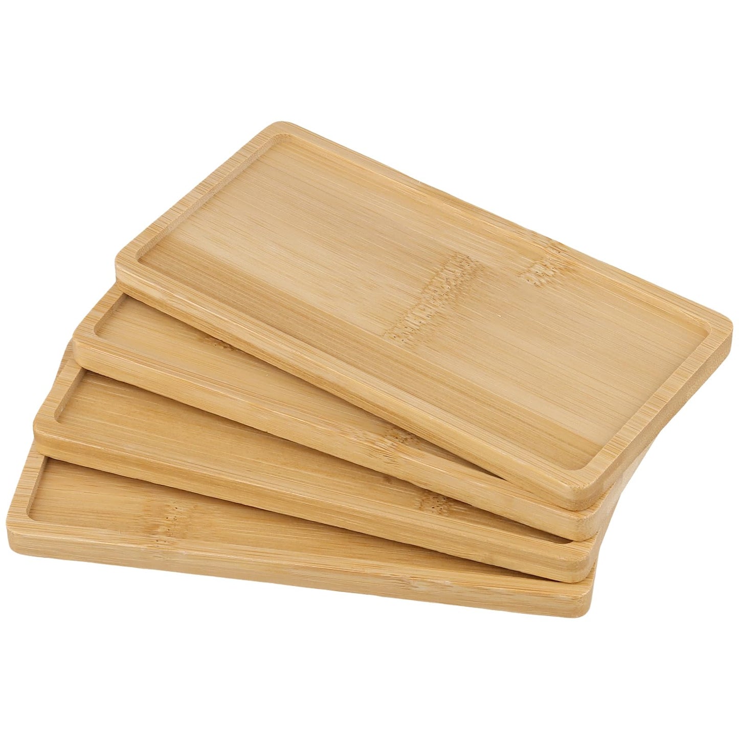 MUKLEI 20 Pack Bamboo Plant Saucer, 6.9 x 3.5 Inch Small Bamboo Trays Saucers, Mini Rectangle Plant Pot Drainage Tray for Succule