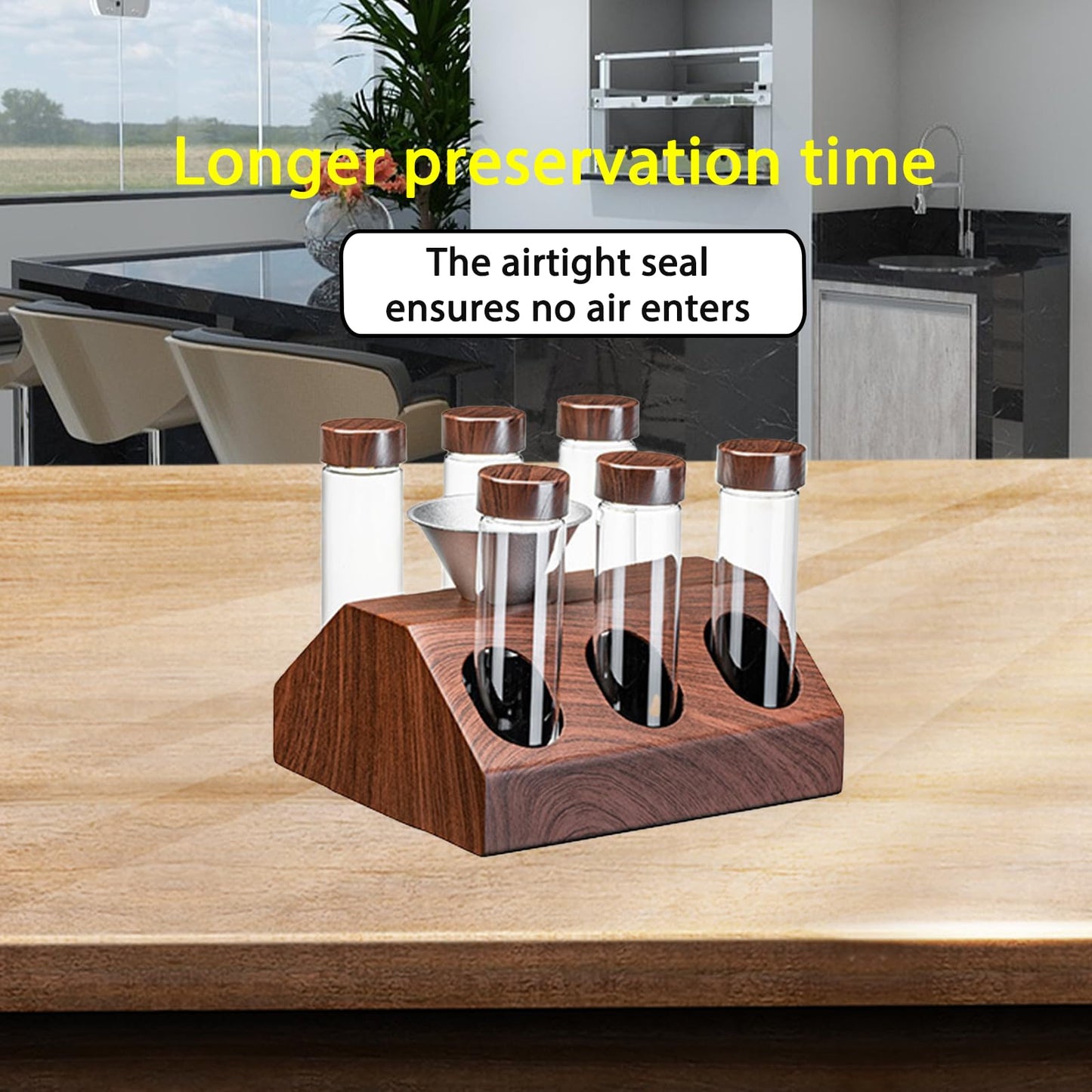 K KAFFEELUX Wooden Coffee Bean Sampling Set with Test Tubes, Funnel - Coffee Bean Storage & Tasting Kit for Coffee Lovers, Cafes (F)
