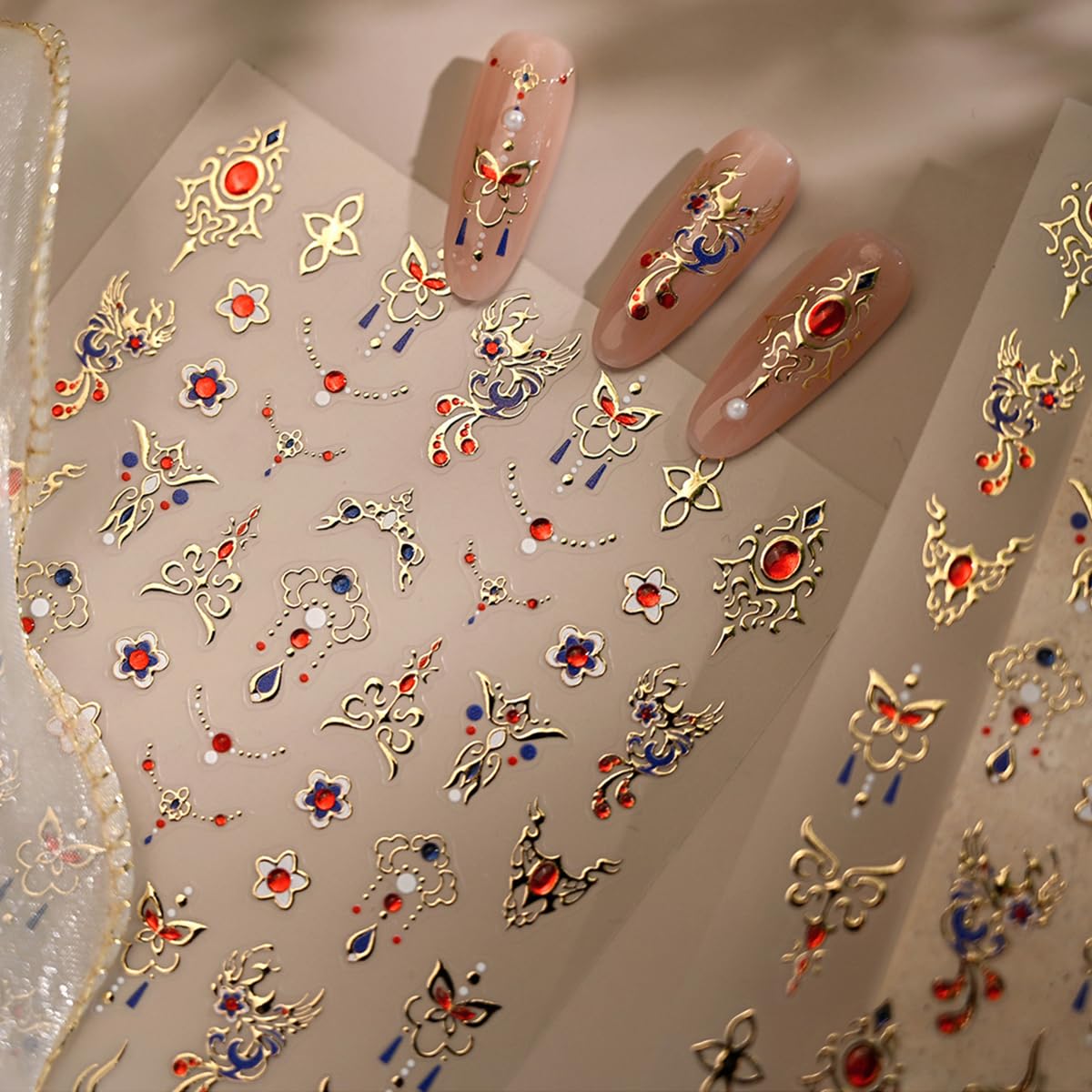 Luxury Nail Art Stickers Gold Crown Nail Stickers, Gold Phoenix Nail Decals, 5D Embossed Golden Self-Adhesive Nail Decorations for Women 1 Sheet