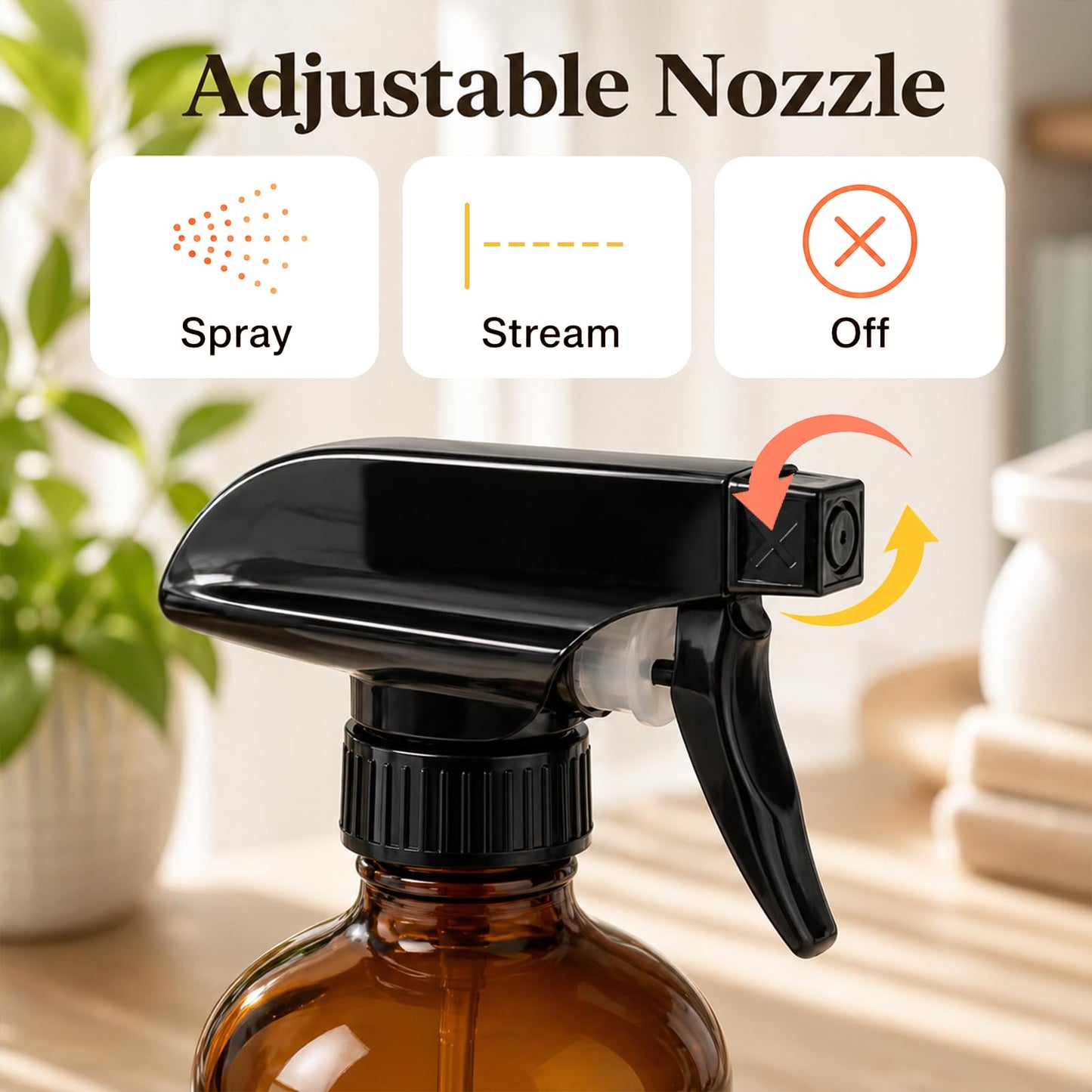 CHEODIN 360° Glass Spray Bottles 16 oz for Hair Cleaning with Silicone Sleeve, 2 Pack Amber Refillable Containers with Adjustable Spray Nozzles, Empty Spray Bottles for Plant Amber