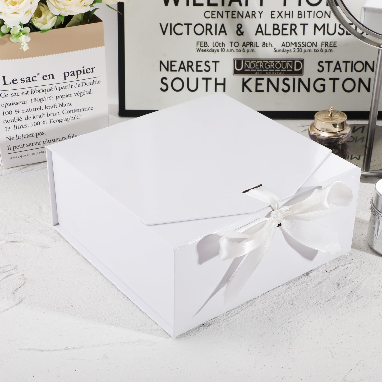 OEMVALATY 6-Pack Gift Boxes,9x9x4 Inch Magnetic Gift Boxes with Lids for Presents,White with Ribbon, Bridesmaid Proposal Box for Wedding, Storage, Birthday