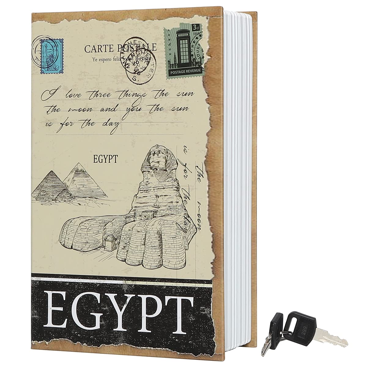 Diversion Book Storage Box,Secret Safe Can with Security Key,Hidden Stash Safe Box, Secret Containers for Money, Jewelry Documents or Valuables,Egypt