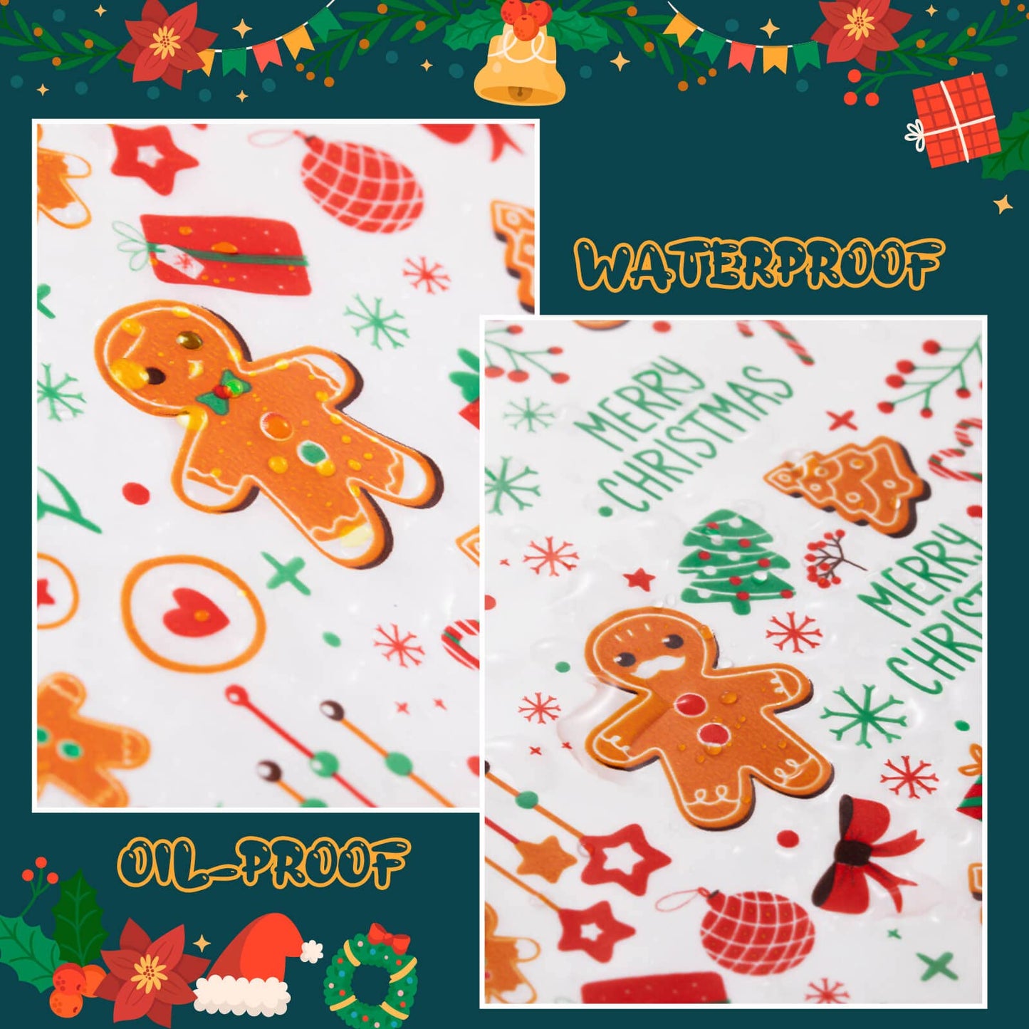 100 Pcs Christmas Wax Paper Sheets for Food, Deli Paper, Sandwich Wrap, Candy & Cookies Wraps