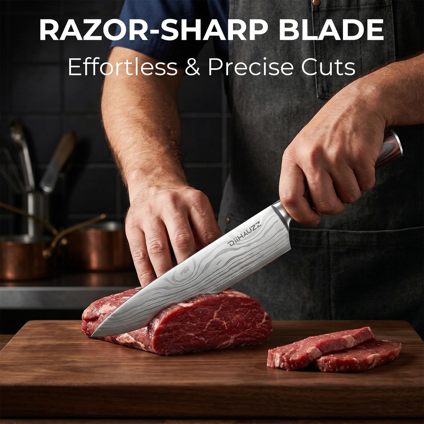 DiiHAUZZ Chef Knife, 8 Inch Ultra Sharp Kitchen Knife, High Carbon Stainless Steel Chefs Knife with Ergonomic Handle, Professional Forged with Sheath and Gift Box for Men and Women, Mothers Day Gift