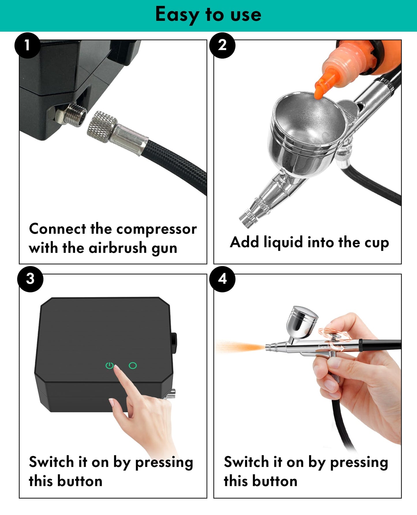 Gocheer Airbrush Kit with Air Compressor, 40 48 PSI High Pressure Air Brush Non-Clogging with 0.2/0.3/0.5mm Nozzle/Cleaning Sets, Ideal for Painting, Modeling, Cake Decor, Makeup (Black, 48 PSI)