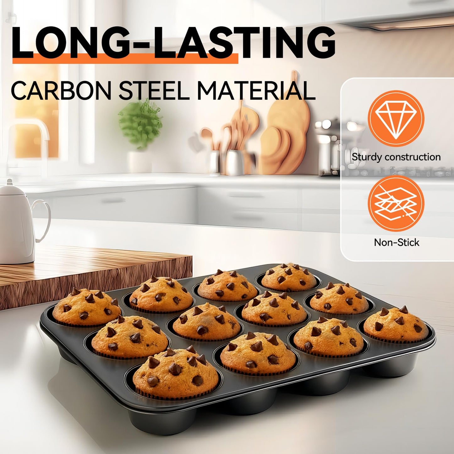 Yoehka 2 Pack Muffin Pan for Baking, Nonstick Cupcake Pan Set, Standard 12-Cups Muffin Tin for Baking Cupcakes, Carbon Steel Baking Supplies