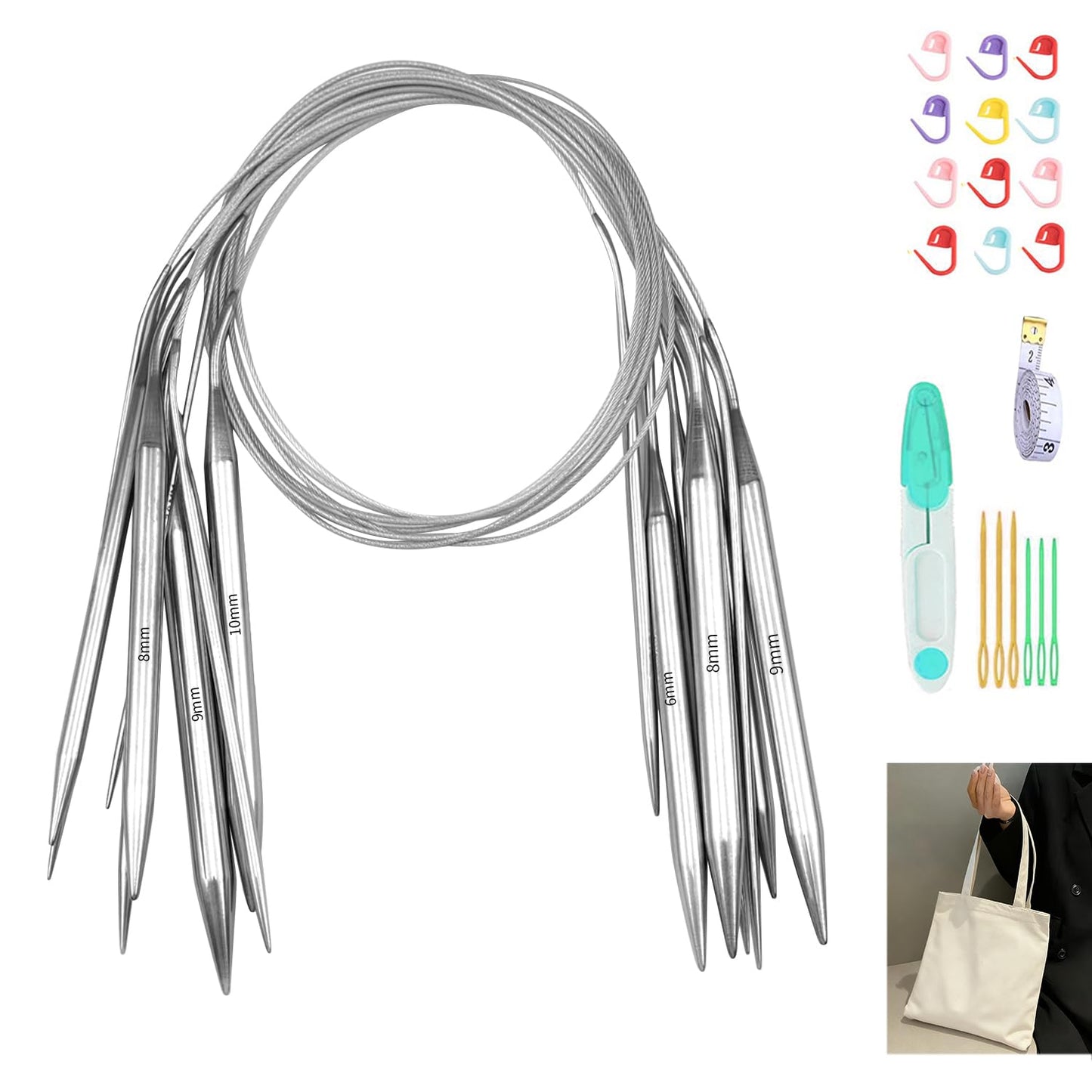 Mdoker Circular Knitting Needles Set with Tote Bag 40-inch Long Knitting Needle Round Needles,Metal Knitting Needles for Beginners,Scarves Blankets