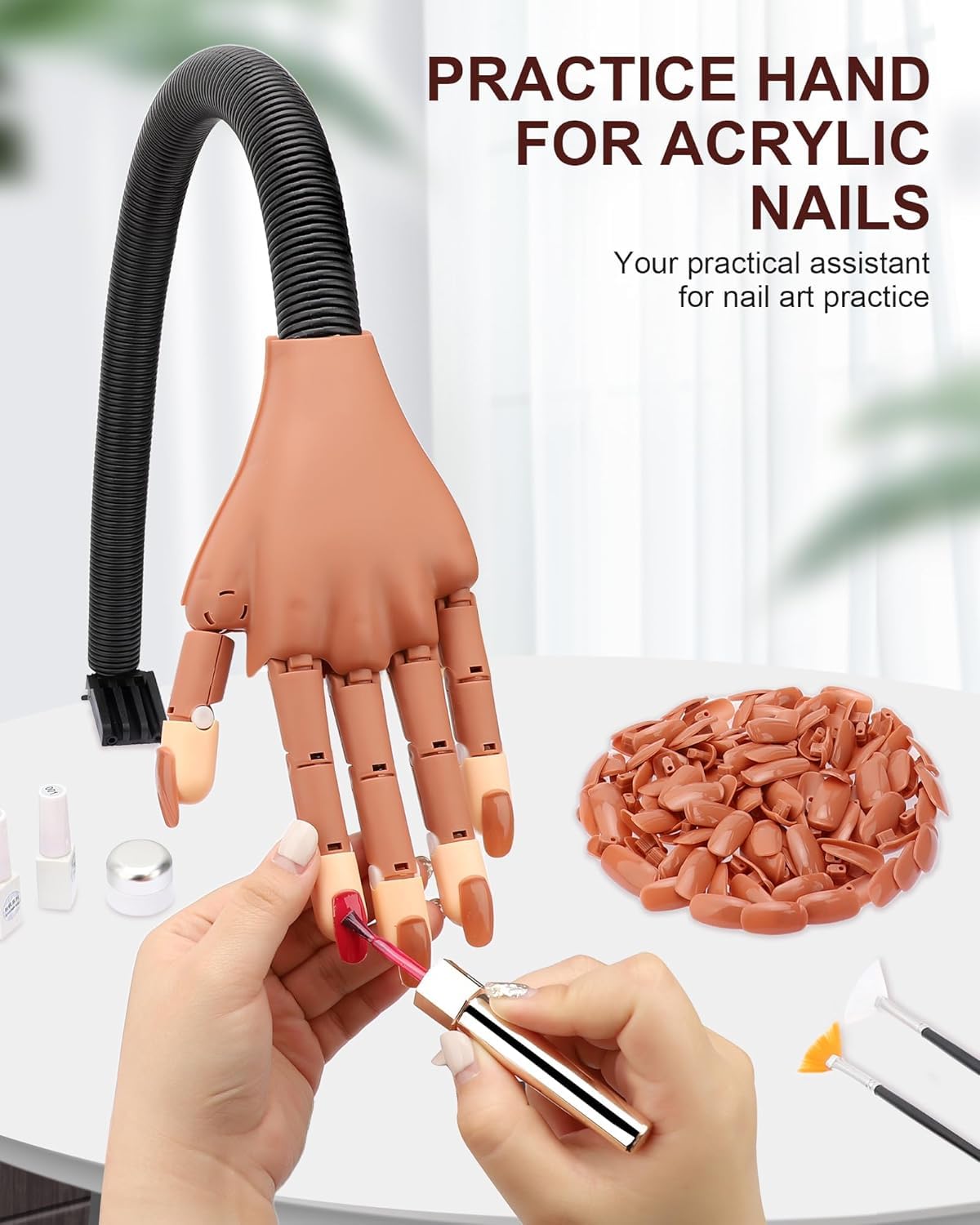 Practice Hand for Acrylic Nails, Flexible Nail Practice Hands Magnetic Fake Hands for Nails Practice, Movable Nail Mannequin Hand Set for Beginners