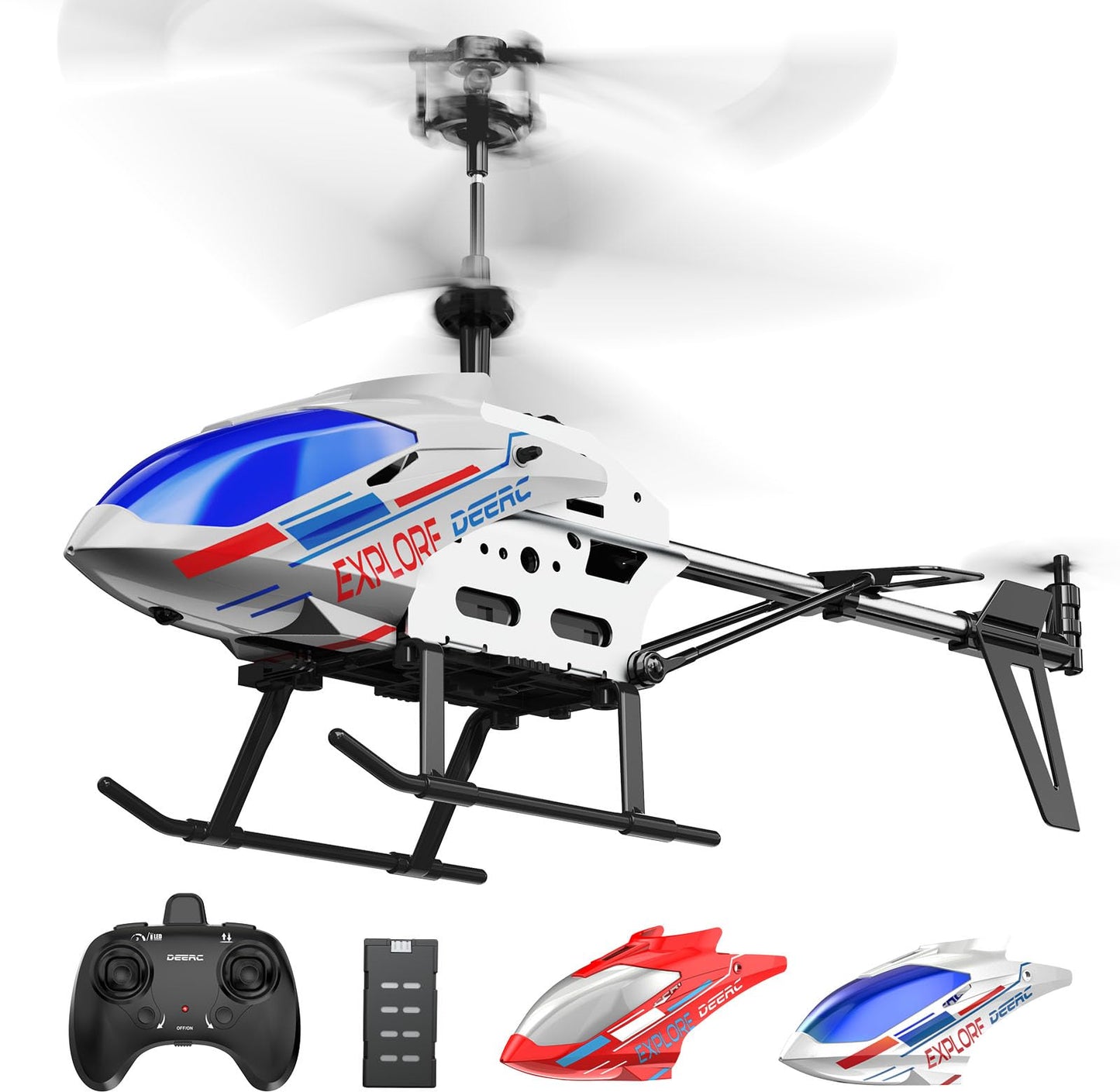 DEERC Remote Control Helicopter, 3.5 CH Altitude Hold RC Helicopters w/Gyro for Beginner, 2 Shells LED Light One Key Take Off/Landing, 2.4GHz Aircraft Indoor Flying Toy for Kids Boys Girls