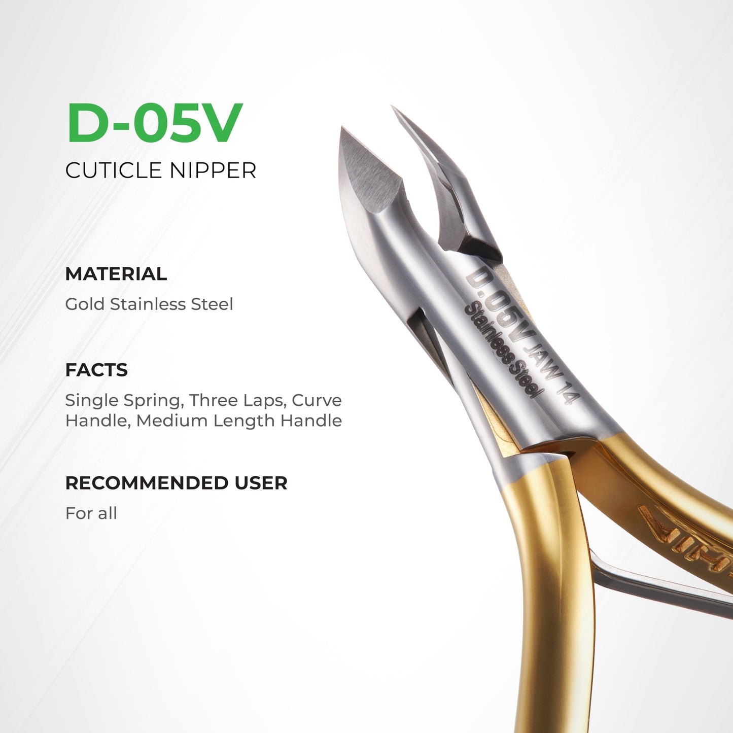 NGHIA Premium Cuticle Nipper - D-05V Jaw 14 (Stainless Steel) - Professional Nail Tools