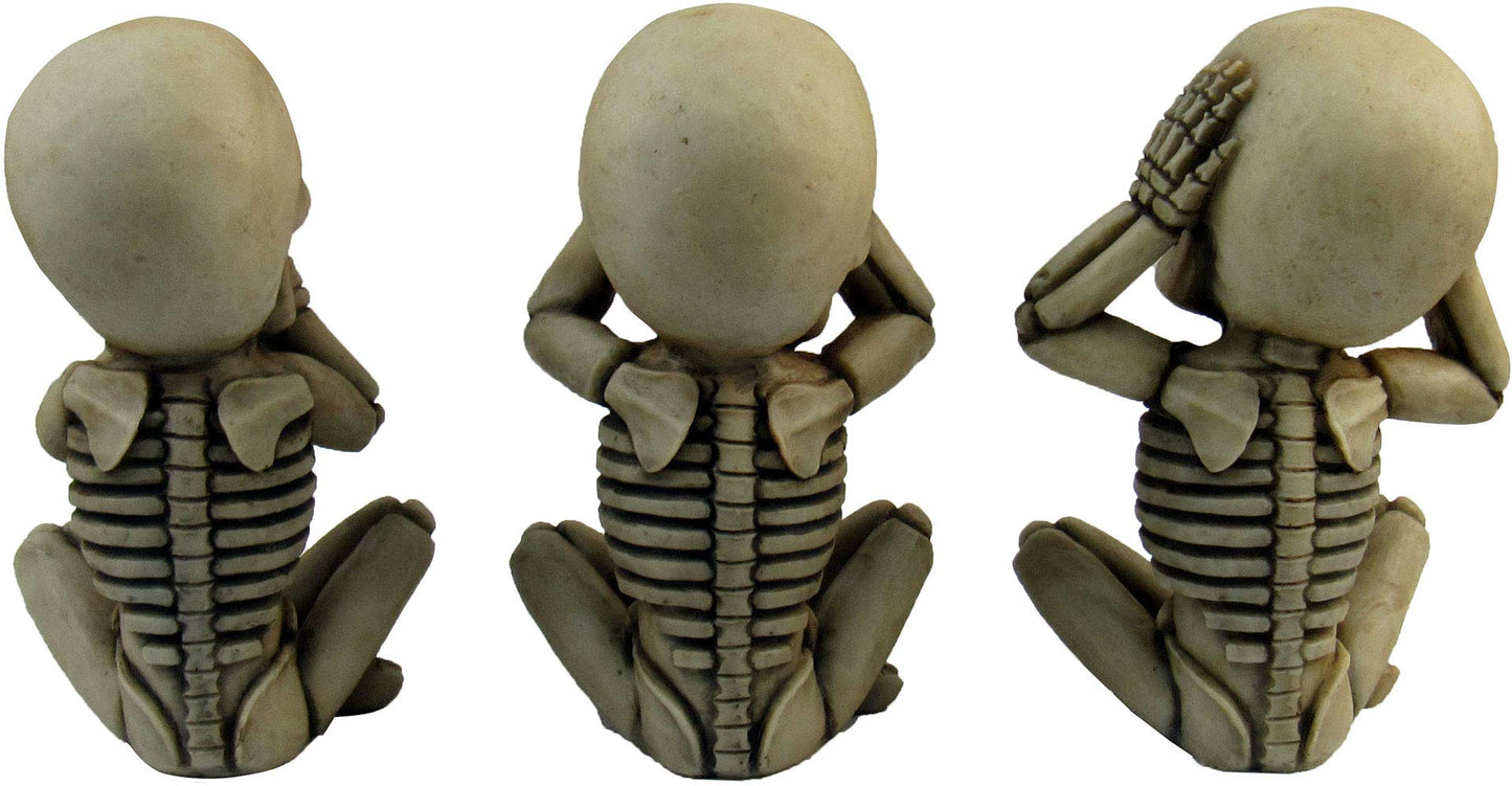 DWK Morbid Morals See Hear Speak No Evil Mini Skeleton Figurines | Macabre for Halloween Gothic Home Decor | Office Desk Decorations | Halloween Decorations - 4" (Set of 3)