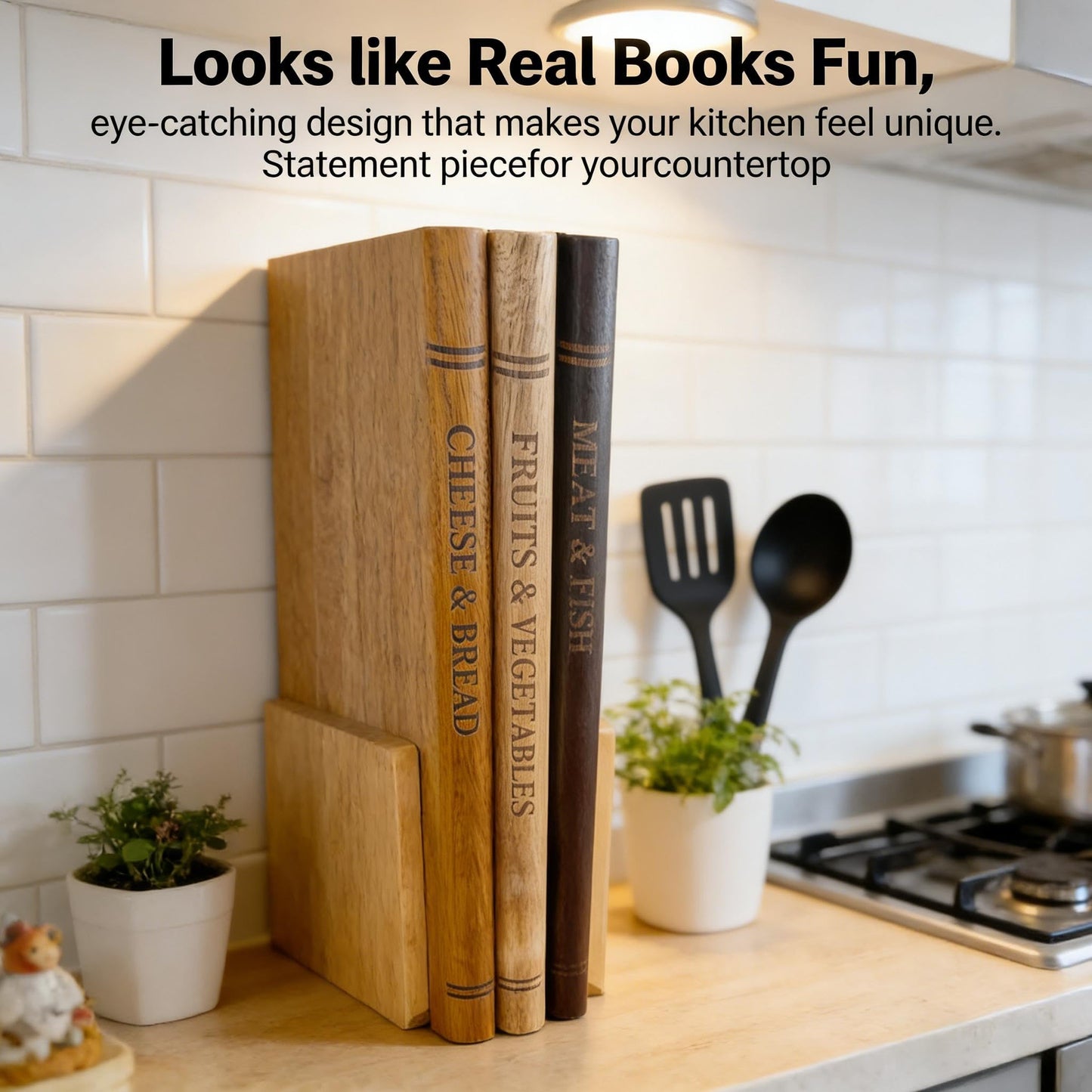 Book Cutting Board Set Of 3 With Wooden Stand,For Kitchen Counter Decor Cheese Bread Meat Vegetable Prep,Unique Housewarming Gift For Book Lovers