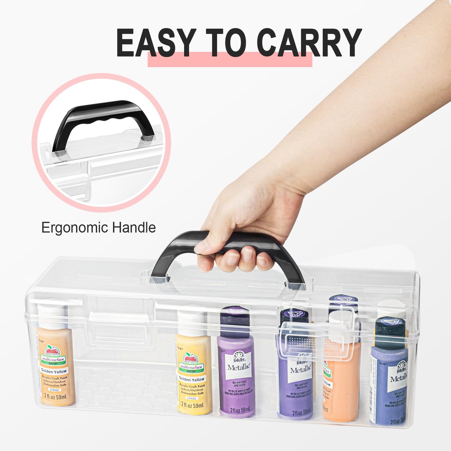 Vowcarol Acrylic Paint Storage Box, 30 Bottles Capacity Acrylic Paint Organizer for 2 fl. oz Bottles, Craft Organizer
