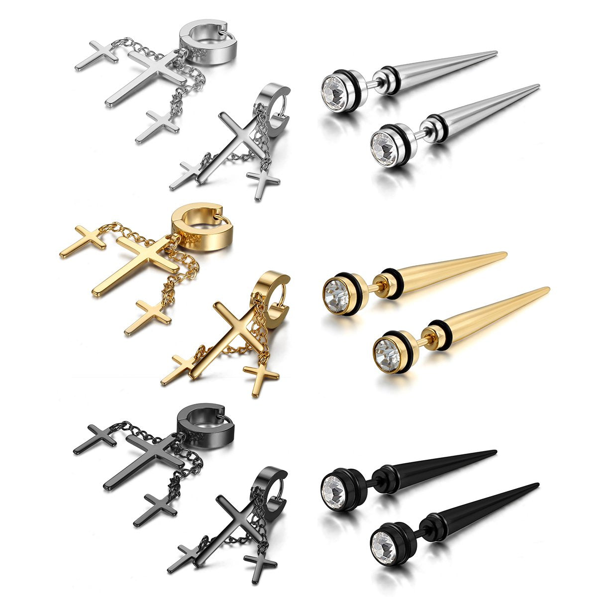 Aroncent 12 Pcs Women Cross Stud Earring Set Stainless Steel Zircon Ear Stud Pin Screw Back