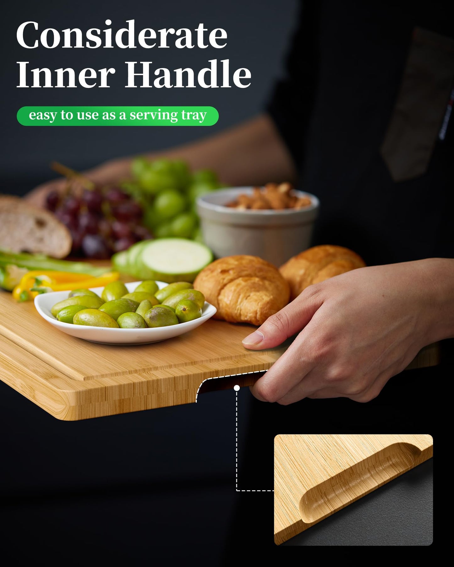 Kitsure Bamboo Cutting Board - Multi-Sizes Wooden Cutting Boards for Kitchen, Convenient Kitchen Essentials with Deep Juice Grooves， Cutting Board for Chopping & Serving, Large, Natural
