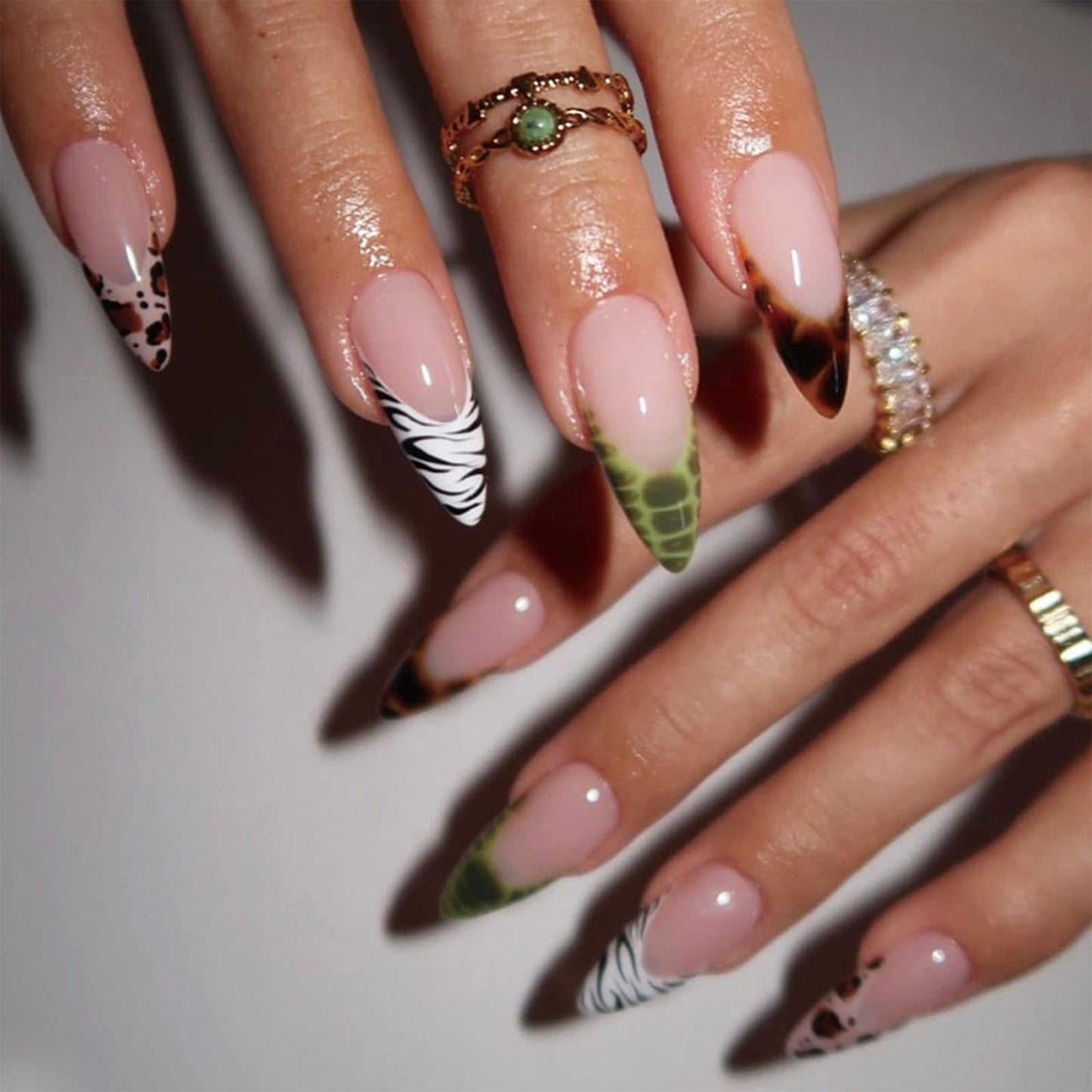 SINHOT Stiletto Press on Nails - Long Fake Nails, Glossy Leopard Print & Ombre French Tip Design, DIY Nail Art - 24 Pcs Nail Kit with Glue