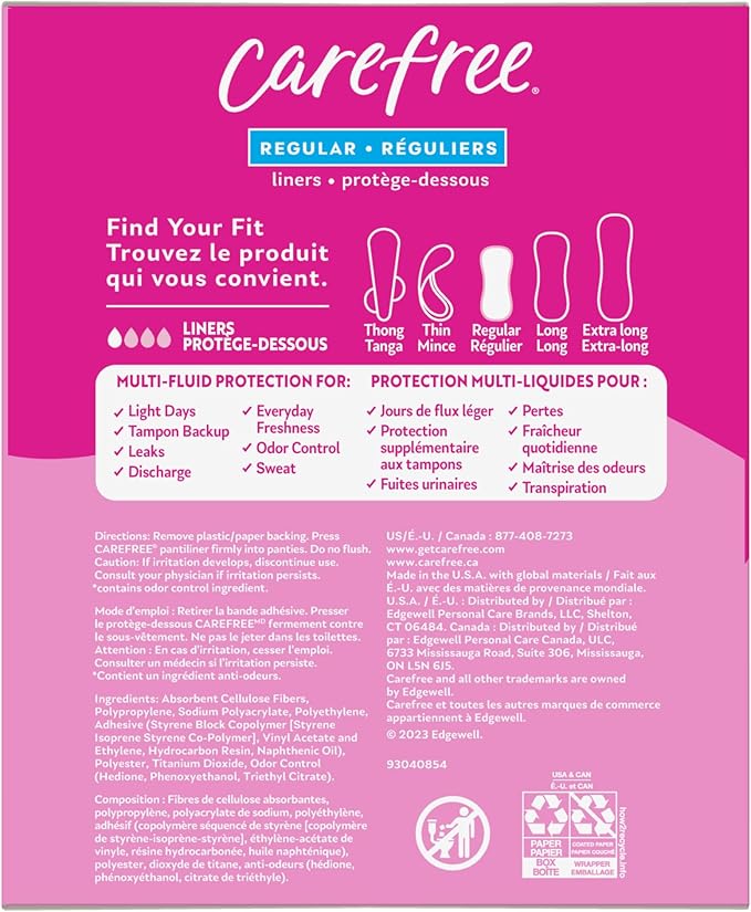Carefree Panty Liners for Women, Regular, Unwrapped, Unscented, 120ct | Pantiliners, Carefree Liners, Daily Liners for Women, Light Periods and Leaks, 8-Hour Odor Control | 120ct (Packaging May Vary)