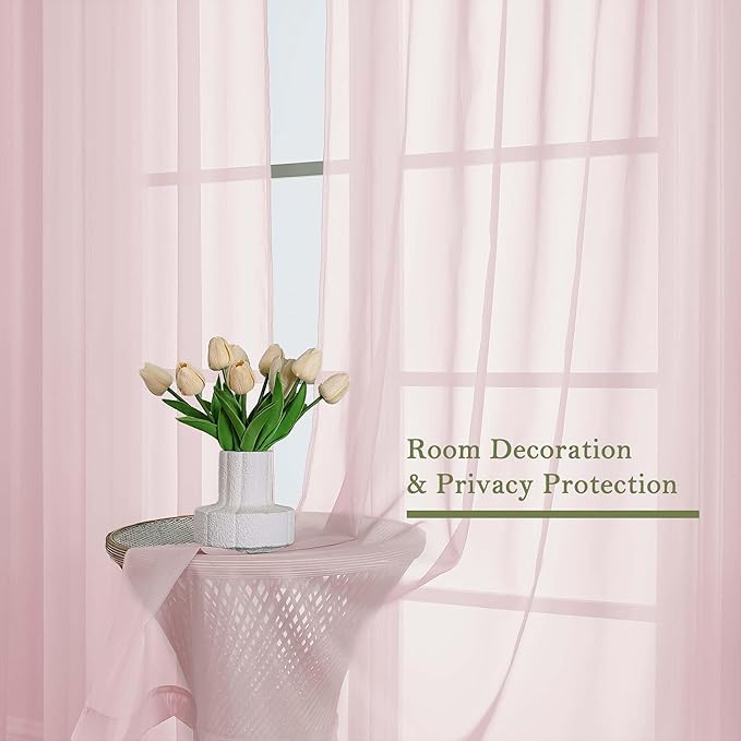 Lecloud Blush Pink Sheer Curtains 84 Inches Long 2 Pcs, Rod Pockets Breathable Rustic Living Room Curtains for Bedroom Dining Room, Home Decor Light Filtering Drapes, Each Panel 59" W x 84" L