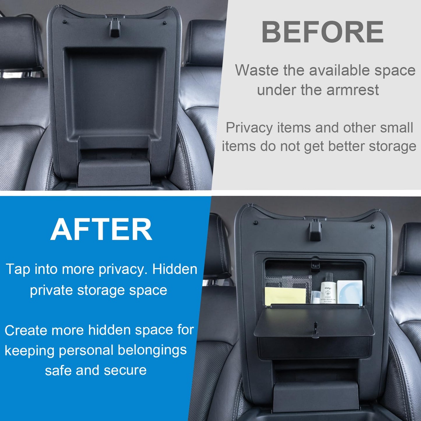 PIMCAR Center Console Hidden Organizer for 2023-2025 Honda Pilot, 2024-2026 Honda Ridgeline/Passport Armrest Hidden Storage Box Secret Compartment Press to Open and Close Car Accessories