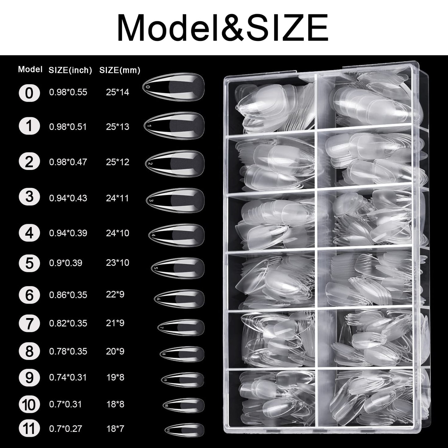 Almond Nail Tips, MORGLES 600Pcs Long-Lasting Soft Gel Nail Tips Medium Full Cover, 12 Sizes with Glue, Files and Cuticle Fork