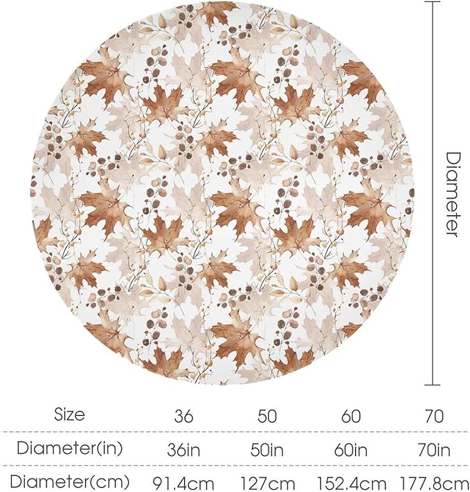 Thanksgiving Maple Leaves Tablecloth, Watercolor Autumn Harvest Fall Watercolor Blue Yellow Leaves Table Cover for Party Picnic Dinner Decor 70x70 Inch Round