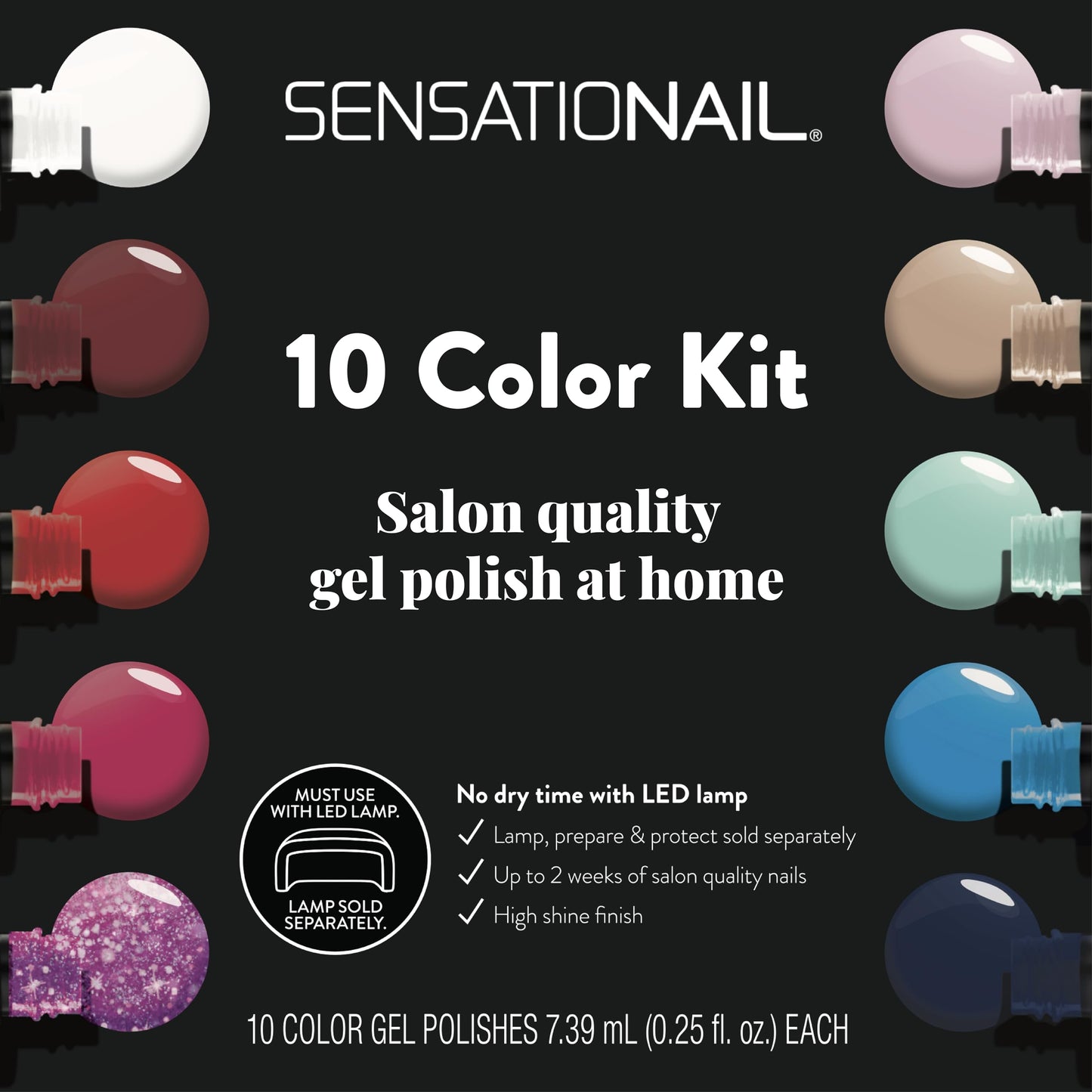 Sensationail Gel Nail Polish Color Kit, UV Everyday Multicolor Gel Nail Colors, Salon Quality, High Shine, Glossy Finish, Durable & Fast-Curing, Long Lasting, 10 Piece Giftable Set
